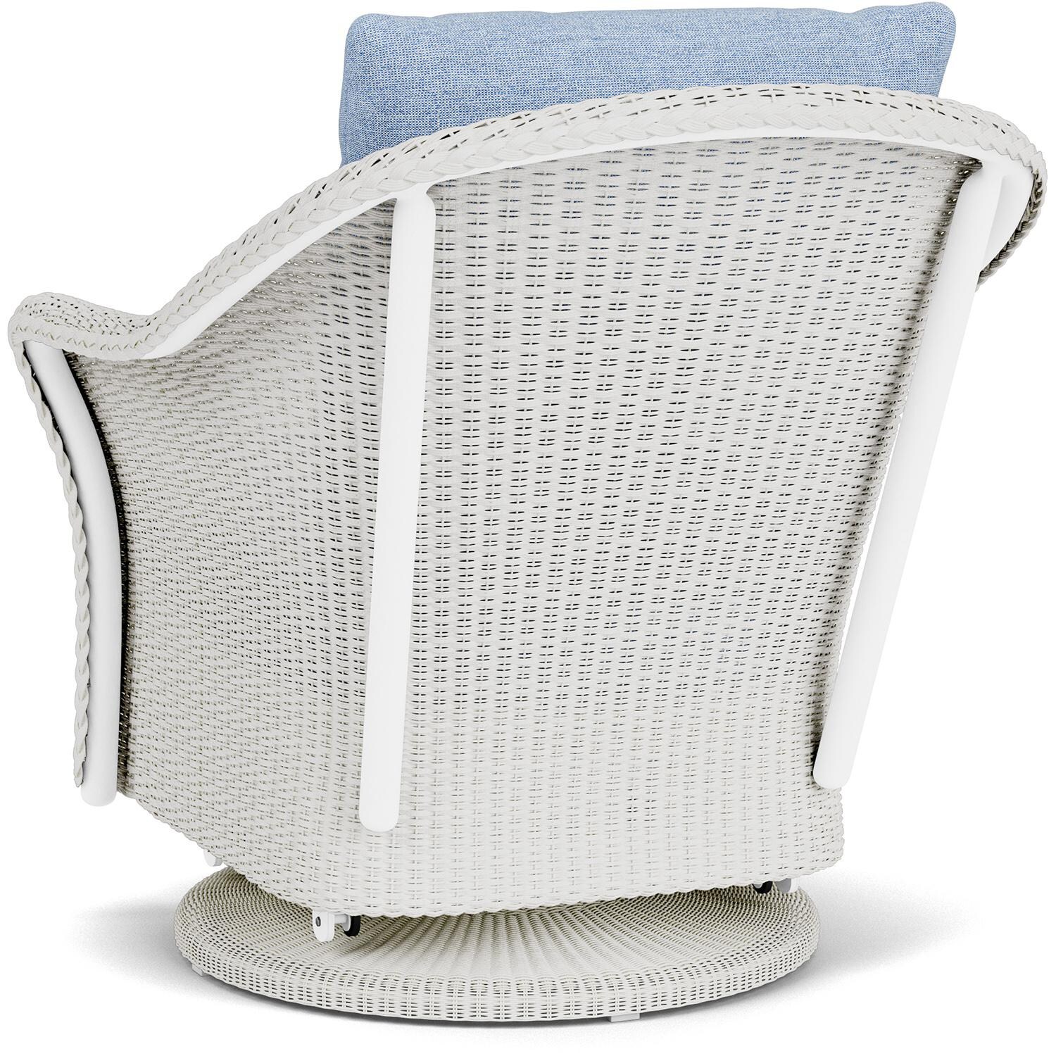 Lloyd Flanders Weekend Retreat Swivel Glider Lounge Chair in Matte White Finish W/ Demo Skyway Fabric - Back Left thumbnail