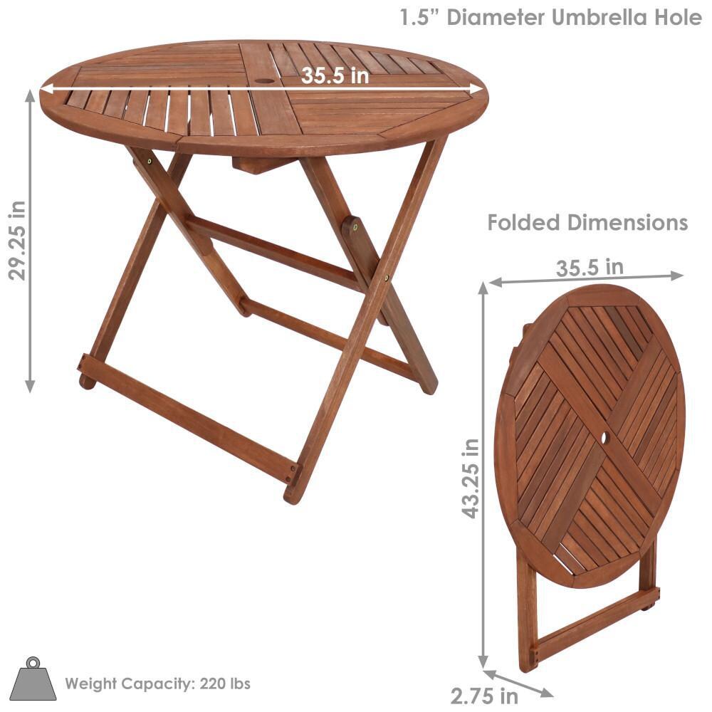 Ultimate Patio 35 1/2-Inch Meranti Wood Folding Round Table - Dimensions thumbnail