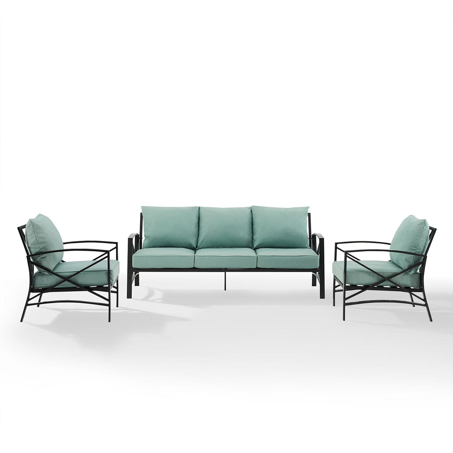 Ultimate Patio UP-82263BZ-MI 3Pc Outdoor Sofa Patio Furniture Set in Mist - Front View - White Background thumbnail