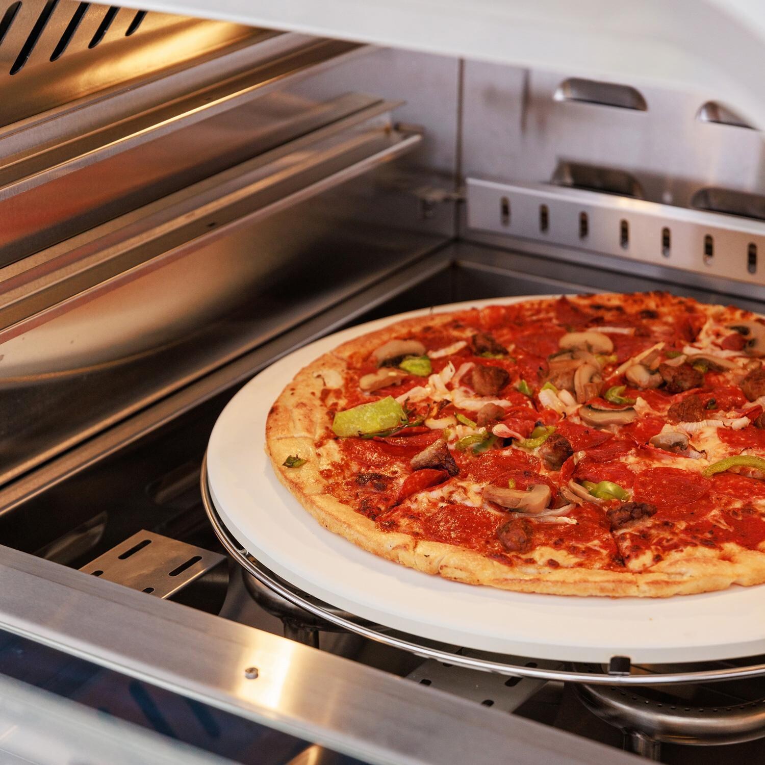 Blaze BLZ-26-PZOVN-LP 26-Inch Built-In Propane Outdoor Oven W/ Rotisserie - Cooking Pizza - Detail