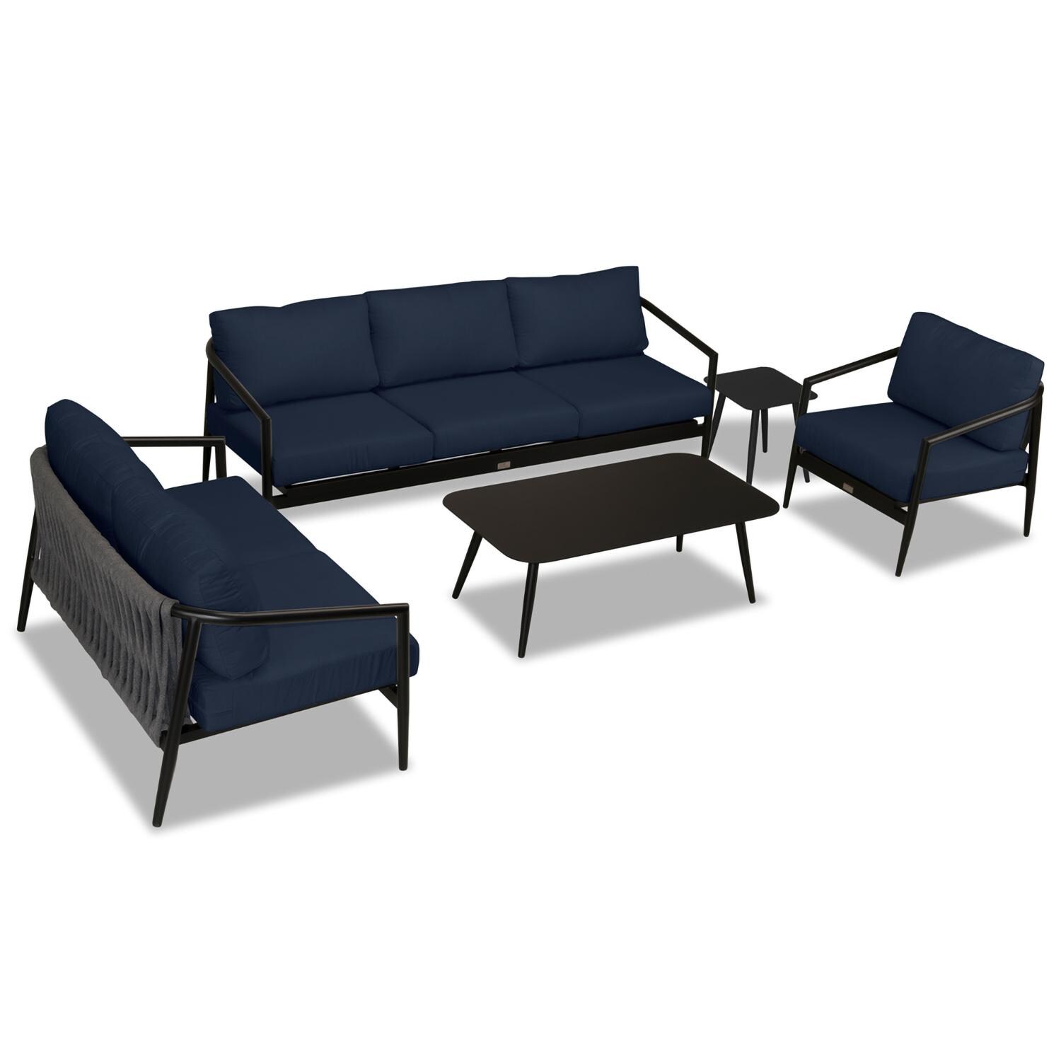 Lakeview Midnight Cove 5 Pc Aluminum Sofa Seating Set in Black/Carbon/Spectrum Indigo - Top - White Background thumbnail