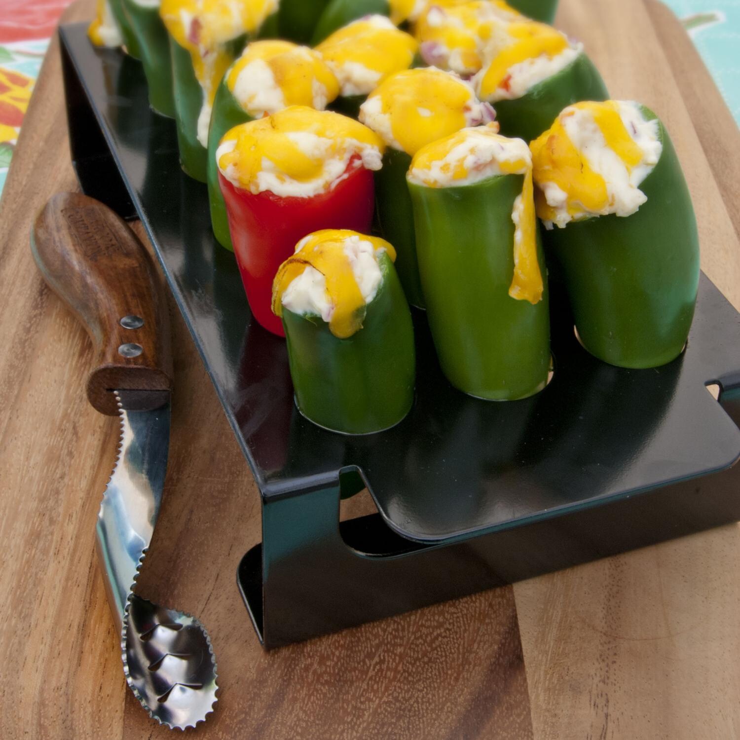 BBQGuys 8-Inch Non-Stick Jalapeno Poppers Grilling Rack & Corer Set