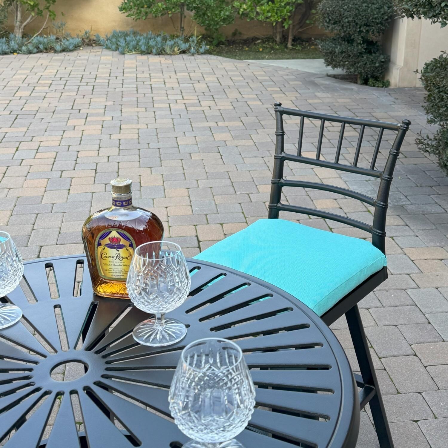 Bella 5 Pc Aluminum Swivel Counter Height Bar Set in Blue/Dark Brown by Darlee - Chair at Table - Lifestyle thumbnail