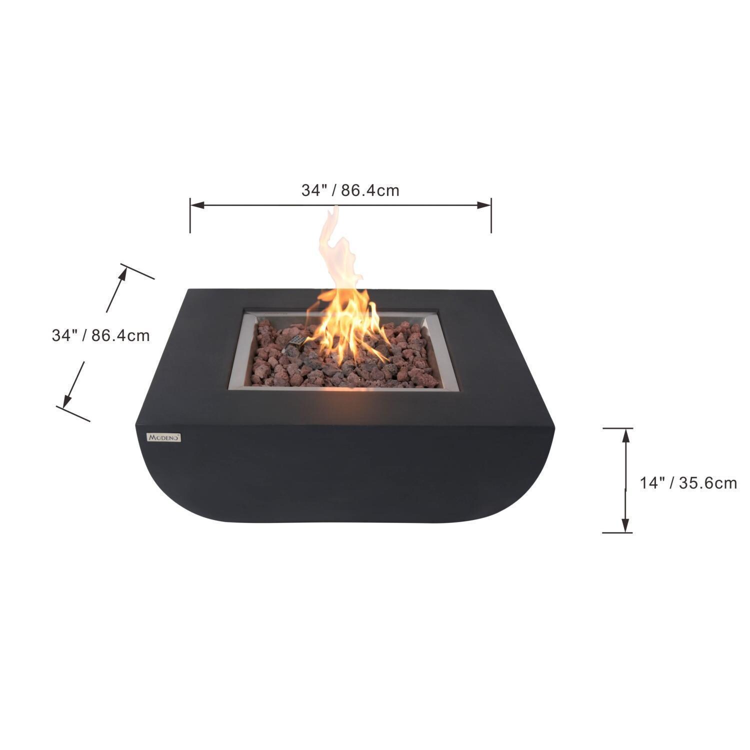 Aurora OFG114-LP 34 Inch Square Concrete Propane Fire Pit Table in Black By Elementi - Diagram - Dimensional thumbnail