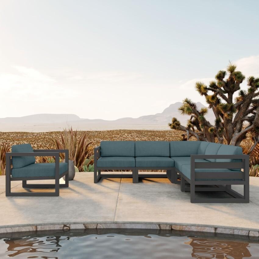 Misty Cove 6 Pc Aluminum Seating Set w/ Sectional in Slate/Cast Lagoon by Lakeview Outdoor Designs