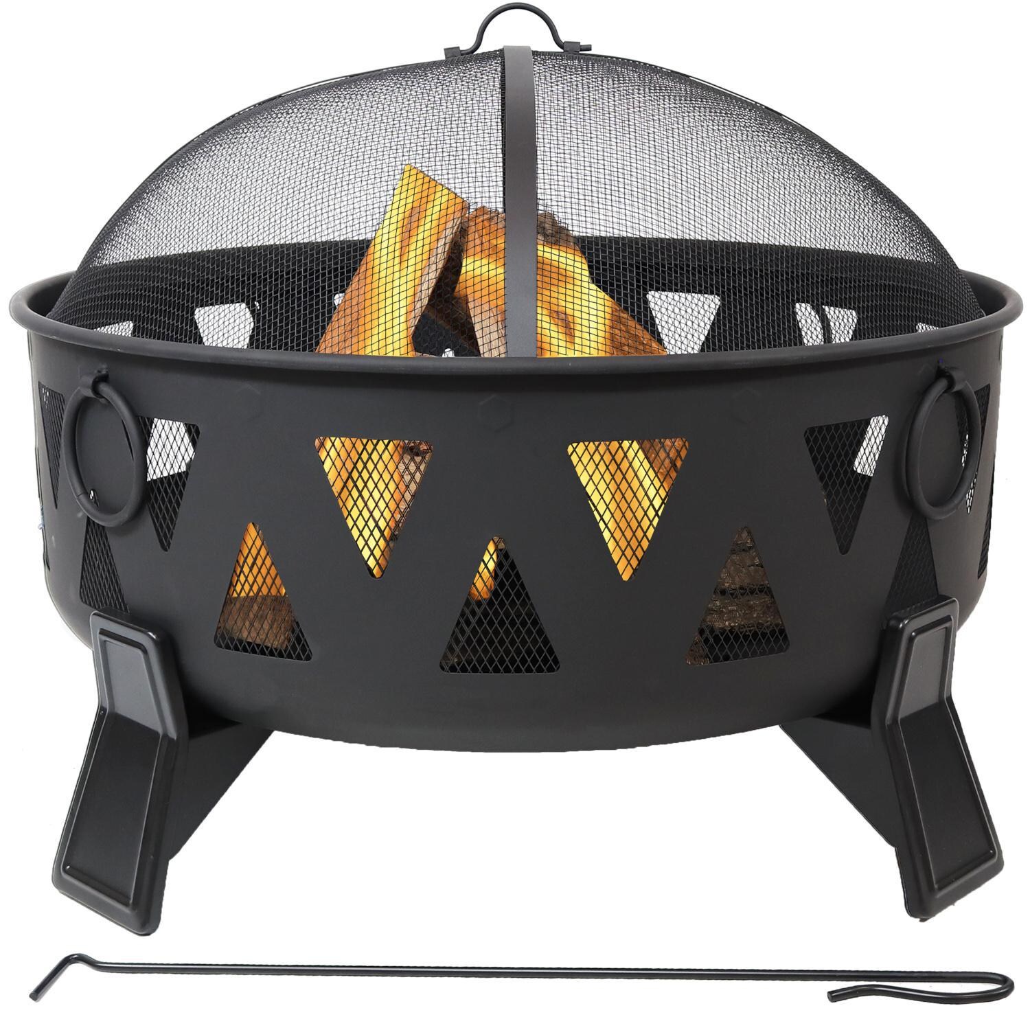 Ultimate Patio 34-Inch Steel Nordic-Inspired Wood Burning Fire Pit - In Use thumbnail