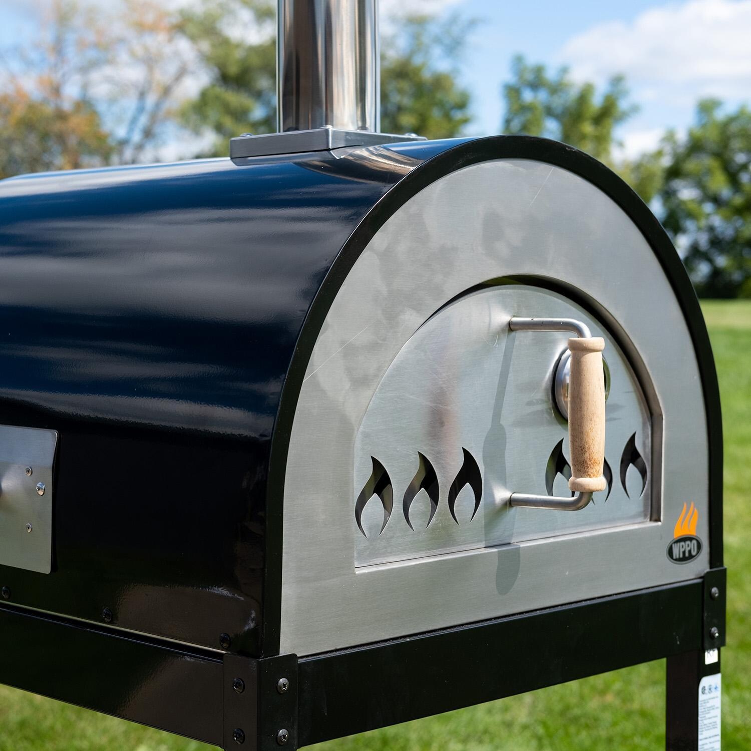 WPPO WKE-04WG-BLK Traditional Dual Fueled 25-in Wood/Gas-Fired Oven - Black - Angled View w/ out Attachment - Lifestyle thumbnail