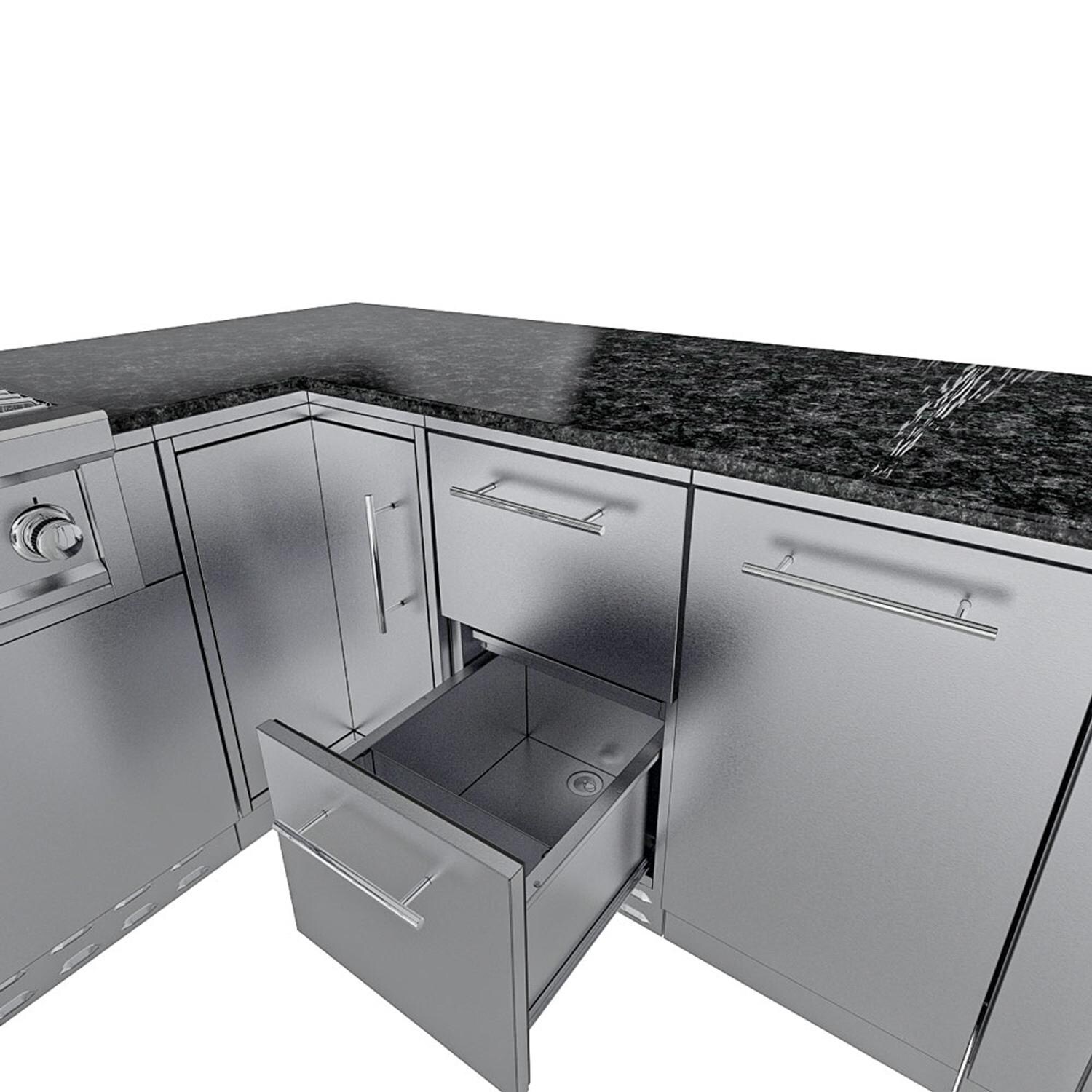 Sunstone Grills SCPRANCHER8.10BY11-LP Rancher 11 Ft Outdoor Kitchen Island w/ Propane Grill & Side Burner, Sink, Refrigerator, Trash Bin, Door & Drawer - Storage 2 - White Background thumbnail