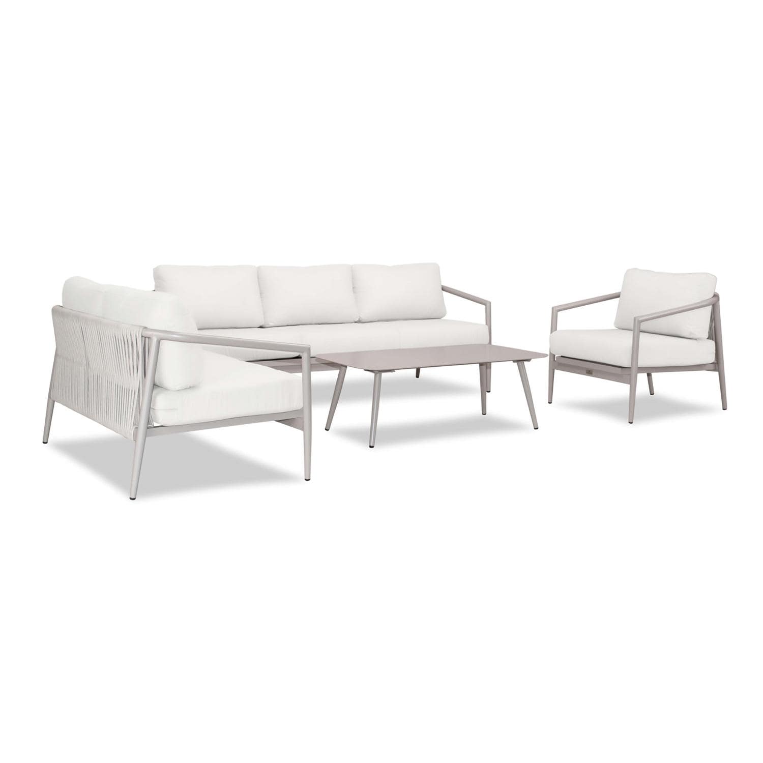 Lakeview Midnight Cove 4 Pc Aluminum Sofa Loveseat Seating Set in Urban Stone/Carrera/Canvas Natural - Angled - White Background thumbnail