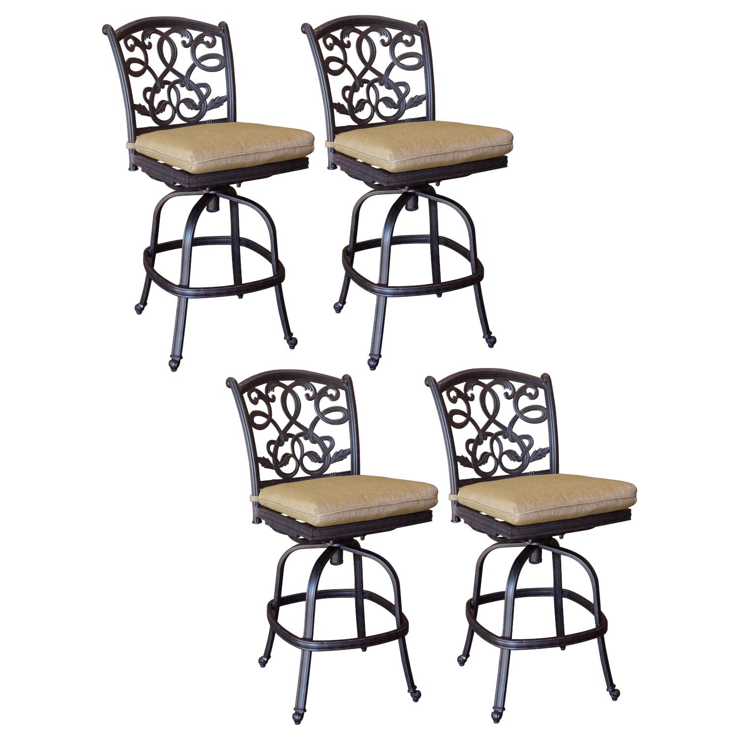 Santa Monica Cast Aluminum 4 Pc Set Swivel Armless Bar Stool Set in Antique Bronze/Sesame by Darlee