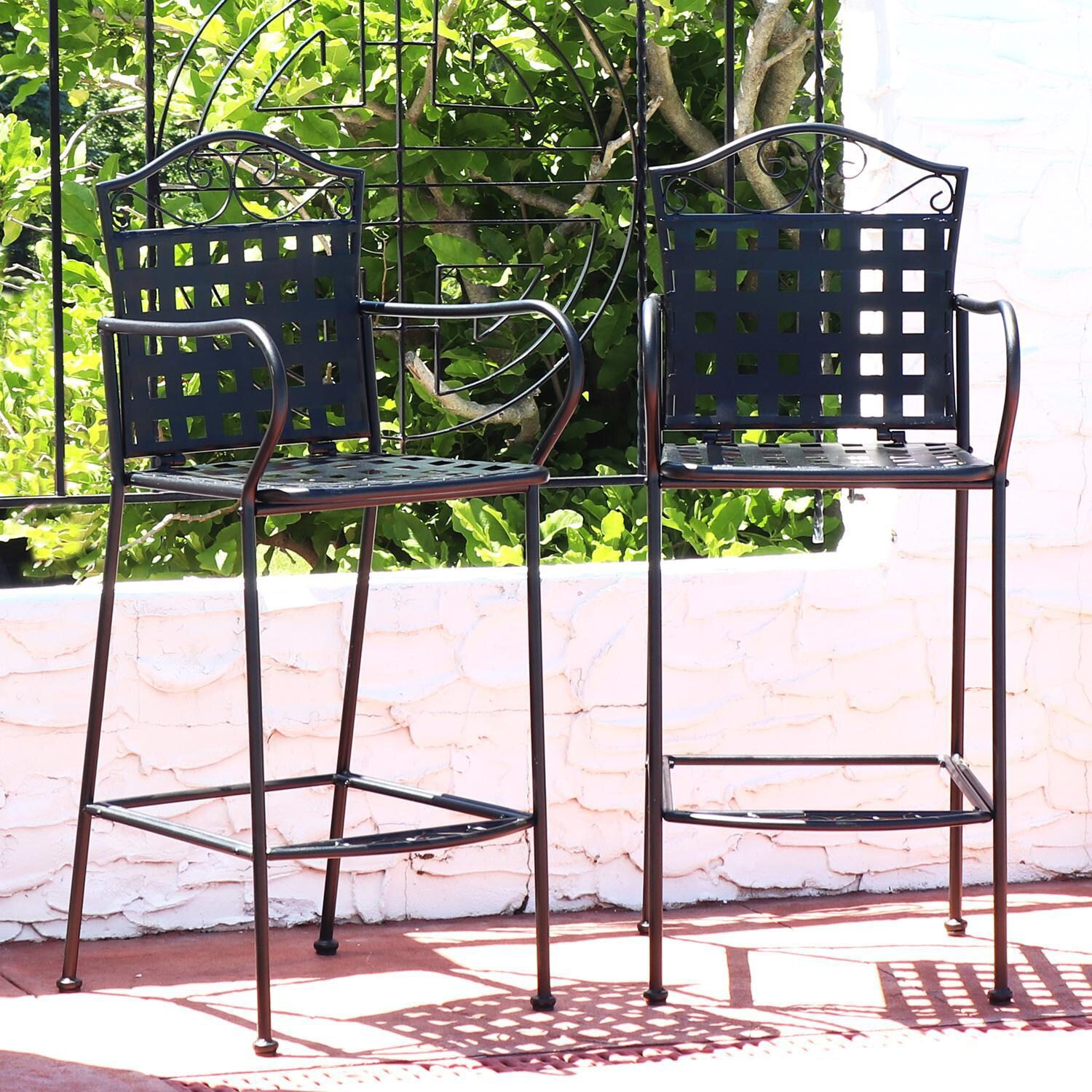 Ultimate Patio Wrought Iron Patio Bar Chair W/ Scrolling Design - Set of 2 thumbnail
