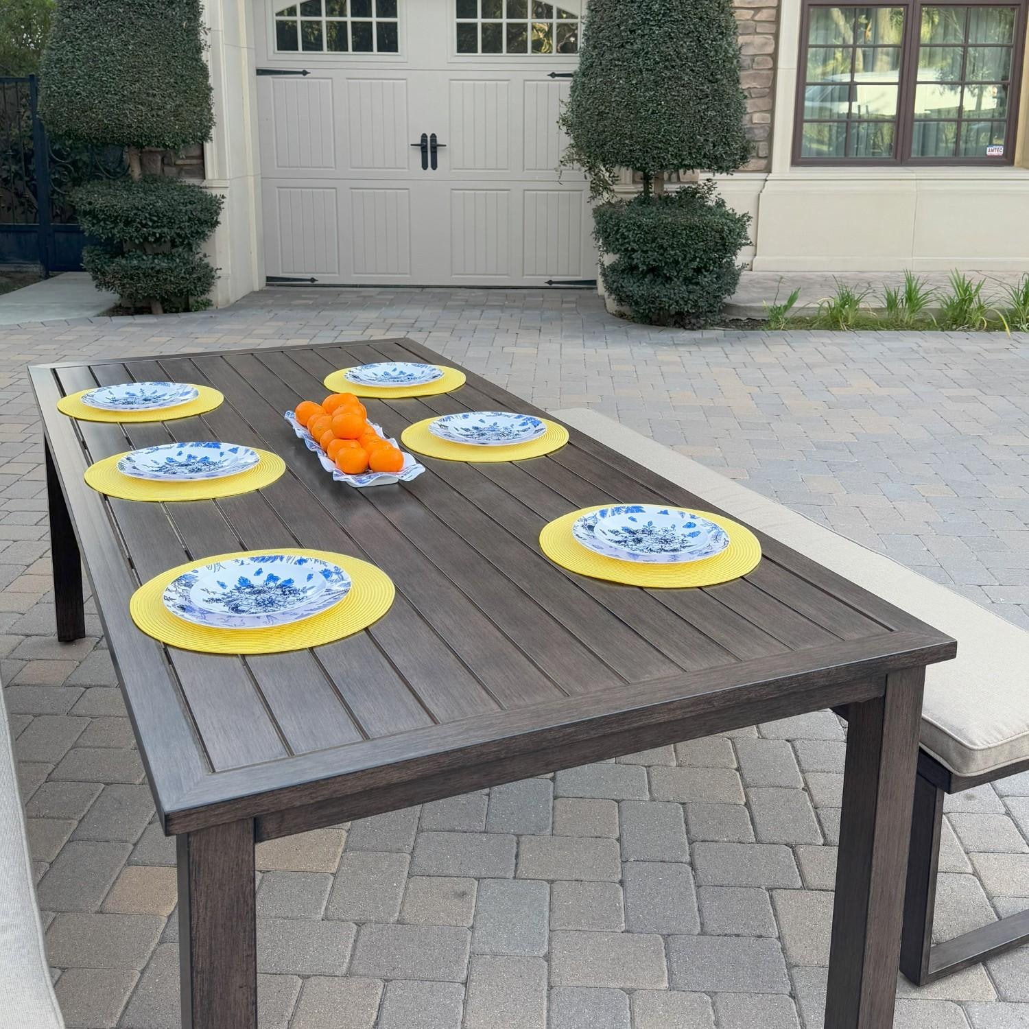 Atlantis 3 Pc Aluminum Dining Set w/ 2 Three Person Benches in