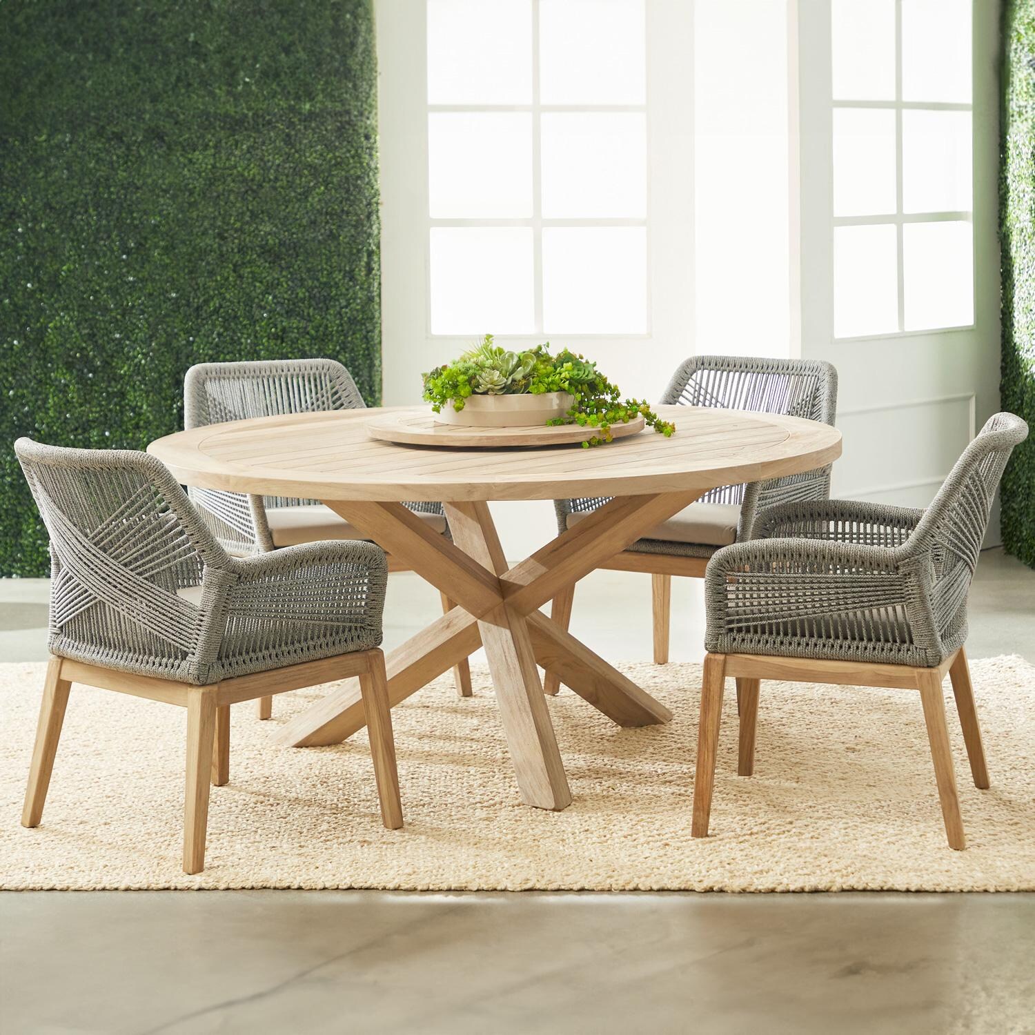 Peninsula Way 6 Pc Gray Teak Dining Set in Platinum/Smoke Gray By Lakeview