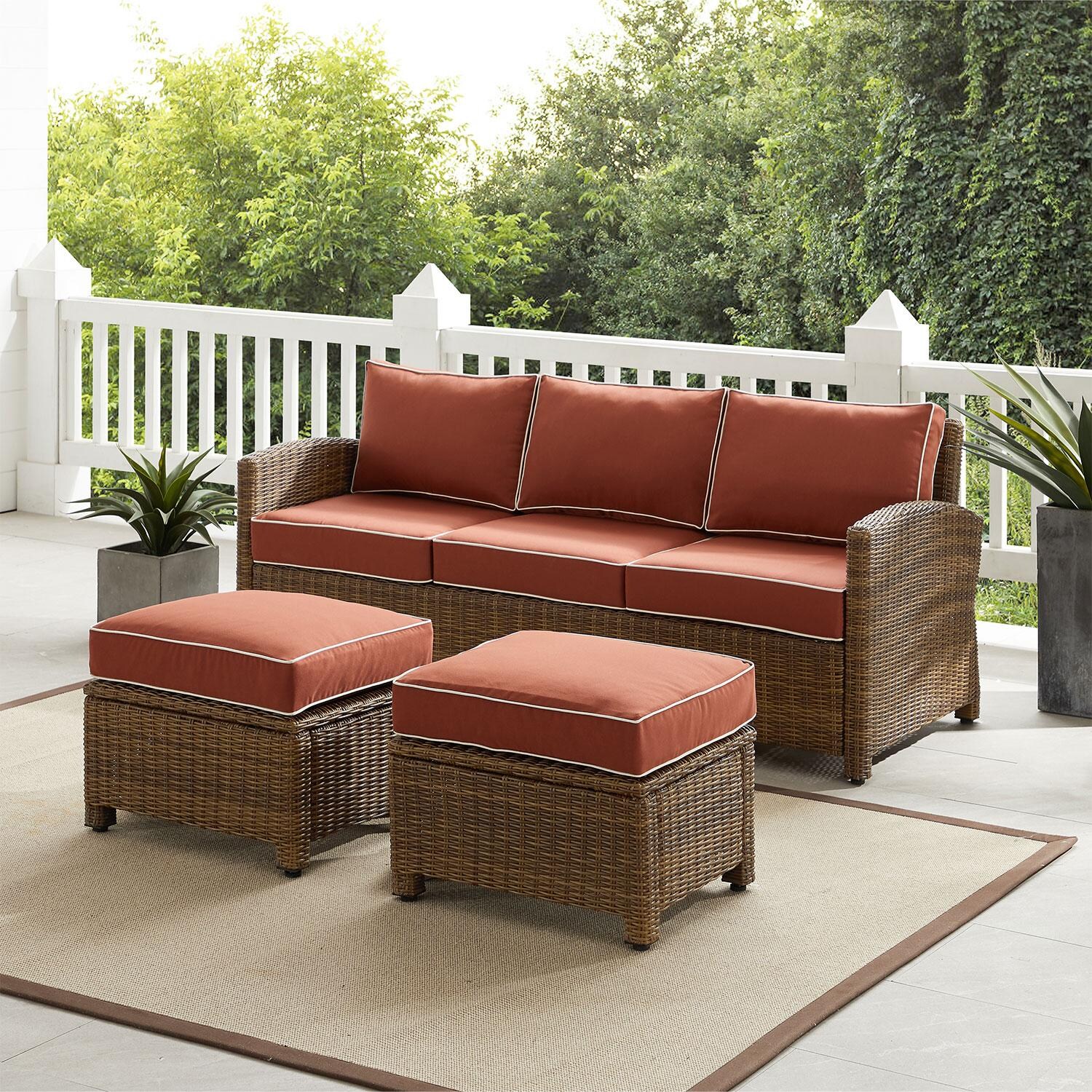 Branchwood 3 Pc Wicker Seating Set in Weathered Brown/Sangria by Ultimate Patio