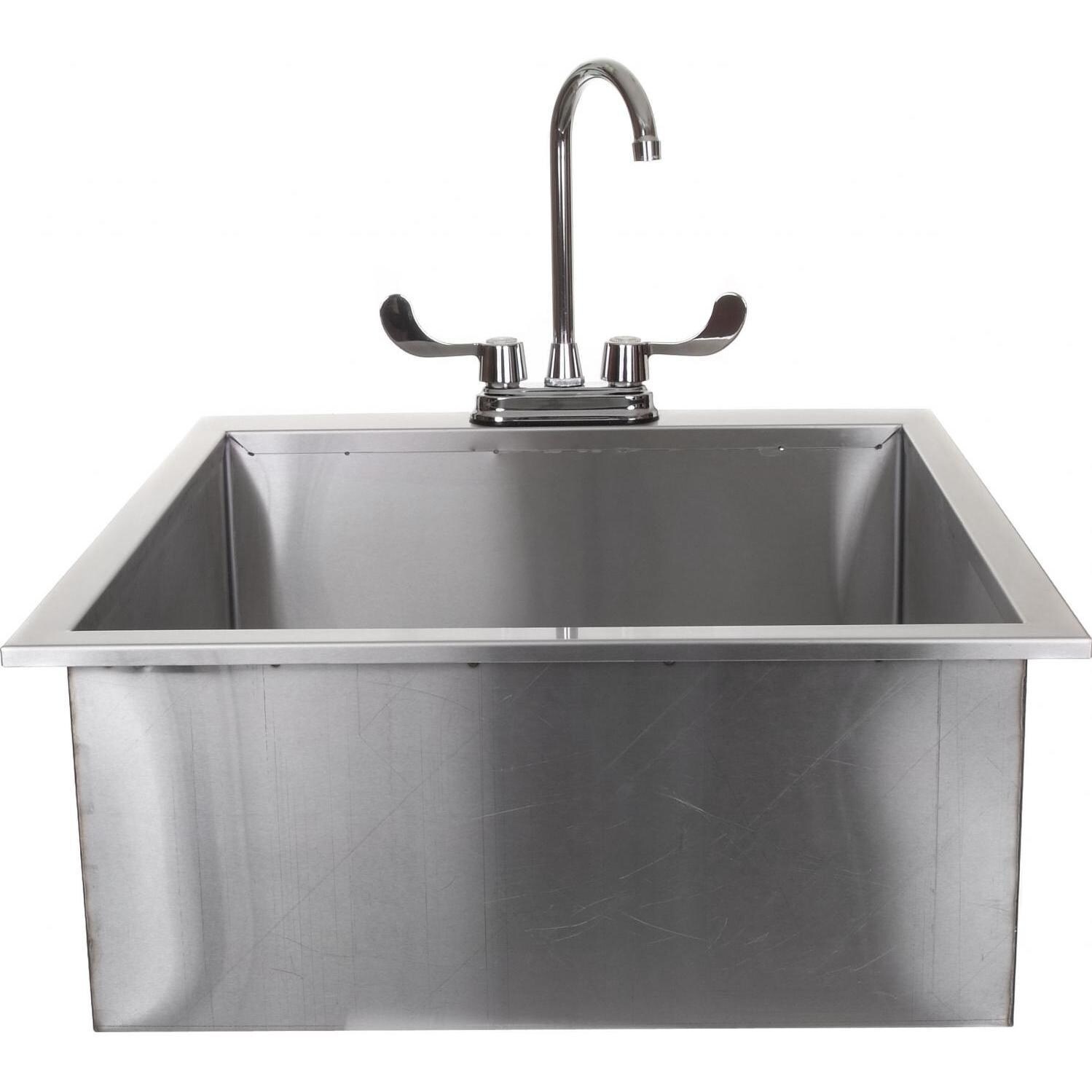 BBQGuys.com 21-Inch Drop In Deep Sink With Faucet - Front View thumbnail