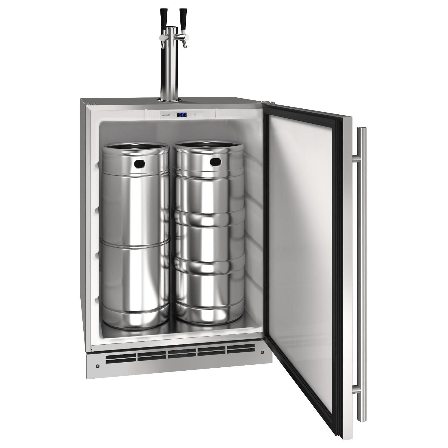 U-Line 24-Inch 5.5 Cu. Ft. Outdoor Rated Kegerator w/ Double Tap Tower Kit - Open thumbnail