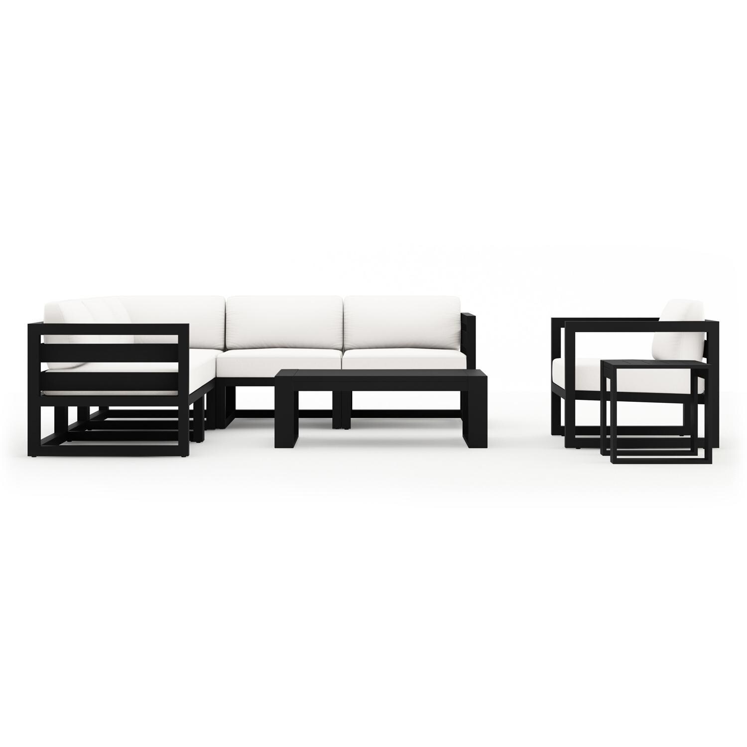 Lakeview MSTYCV-BK-8SEC-CN Misty Cove 8 Pc Aluminum Sectional Set in Black w/Coffee Table & Canvas Natural Cushions by Lakeview Outdoor Designs - Set - White Background thumbnail