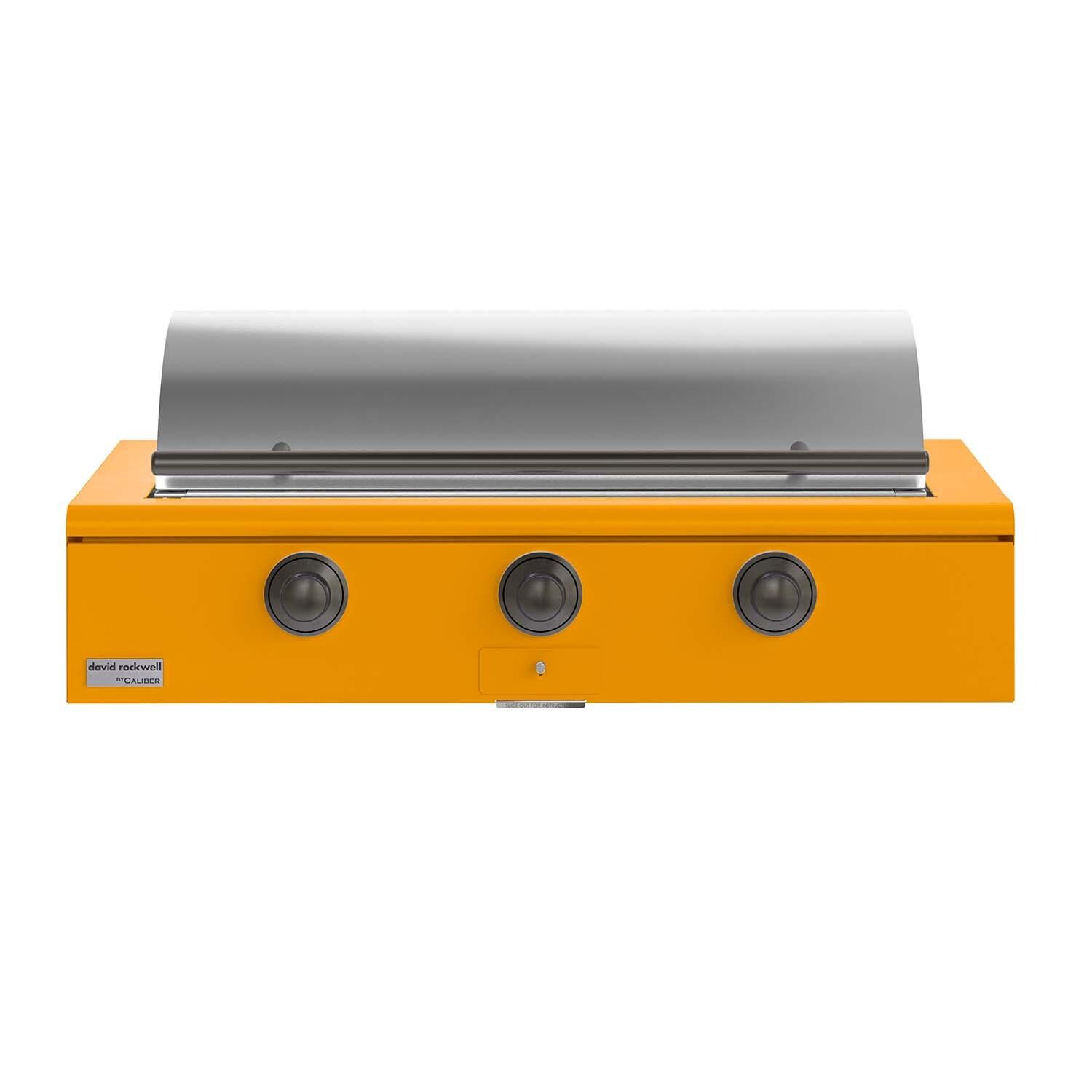 Caliber CRG-48BN00-A-103-H05 48-in Natural Gas Built-In Rockwell Grill - Saffron w/ Pewter Hardware - Lid Closed - White Background thumbnail