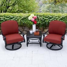 Villa Flora 3 Piece Cast Aluminum Patio Conversation Set W/ Swivel Rockers, End Table & Sunbrella Canvas Henna Cushions By Lakeview Outdoor Designs image