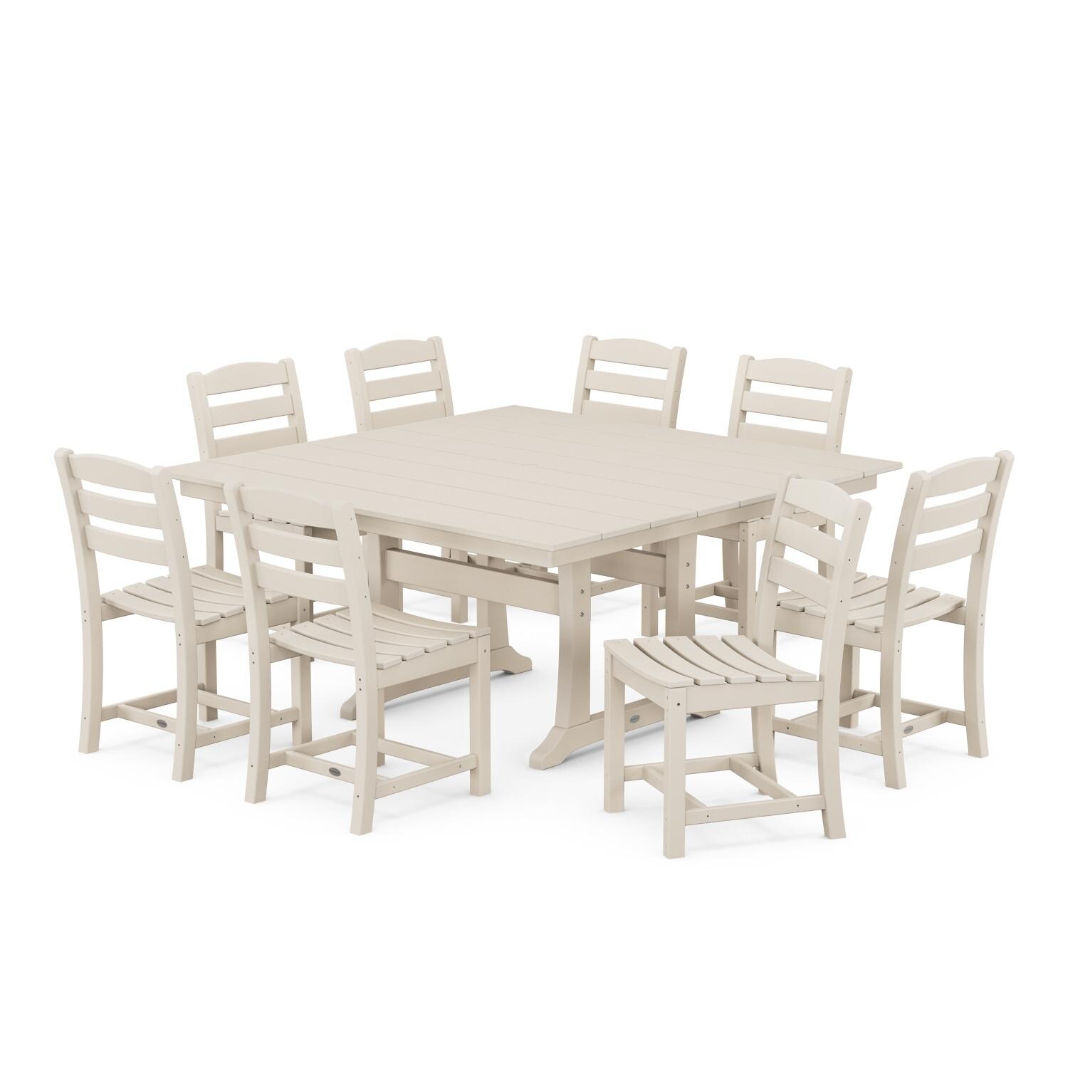 POLYWOOD La Casa Cafe 9 Piece Farmhouse Trestle Dining Set - Sand