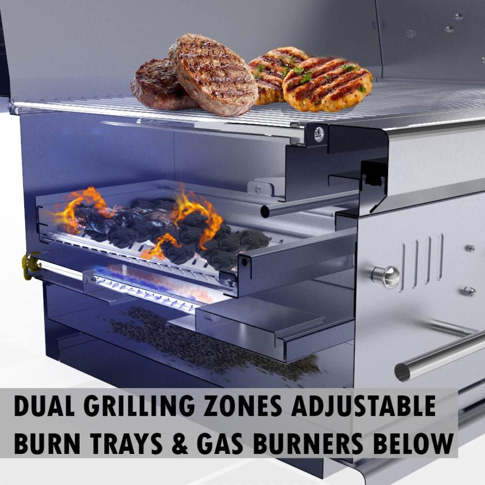 Sunstone EMCHDZ42-NG Series 42 Inch Natural Gas Hybrid Dual Zone Charcoal/Wood Burning Grill - Dual Grilling Zones thumbnail