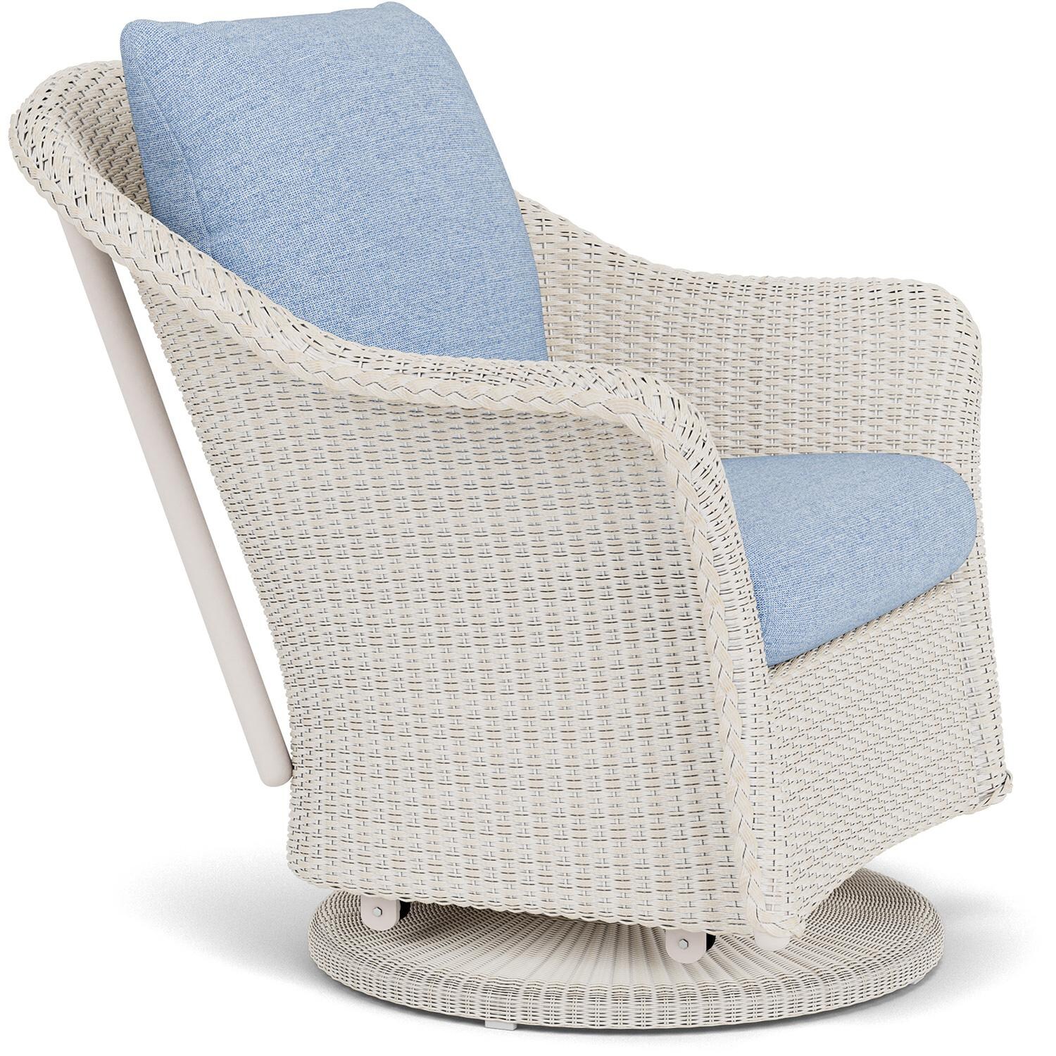Lloyd Flanders Weekend Retreat Swivel Glider Lounge Chair in Antique White Finish W/ Demo Skyway Fabric - Angled thumbnail