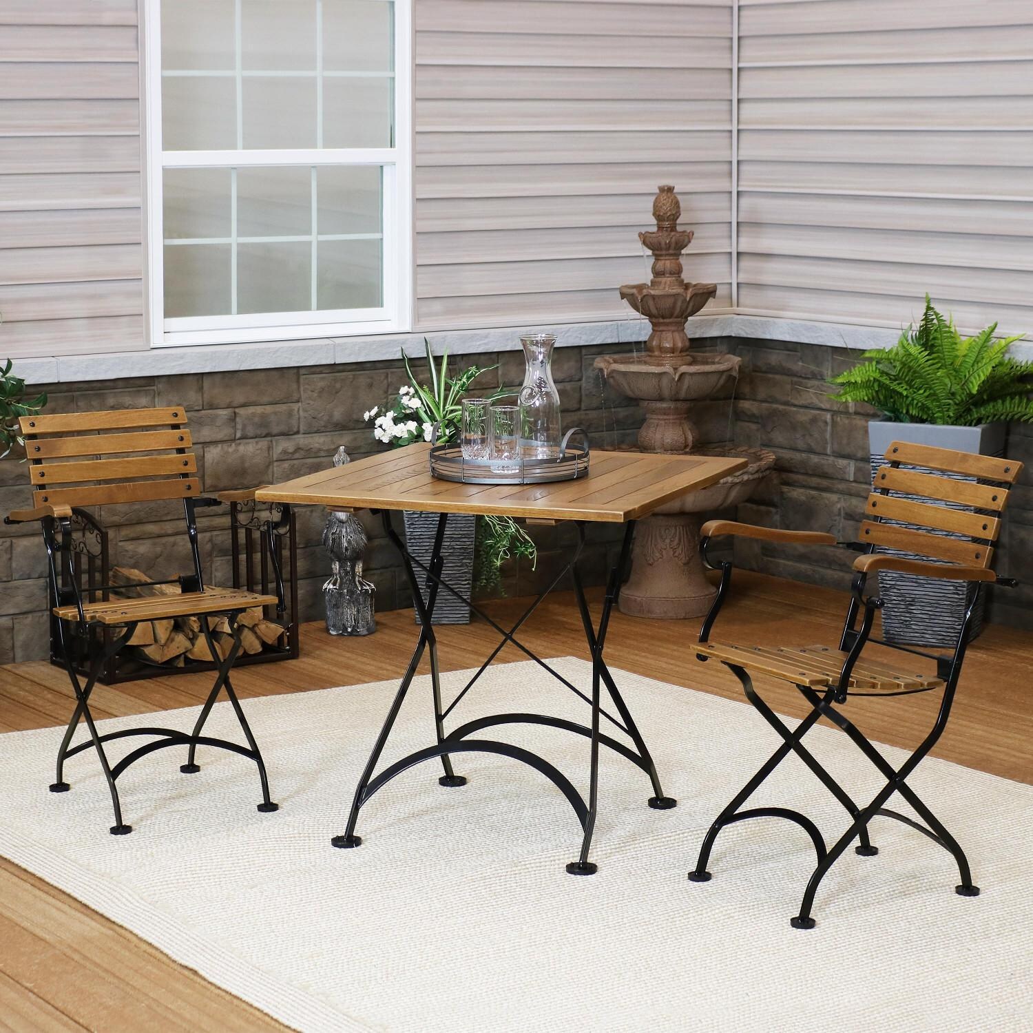 Ultimate Patio Essential European 3-Piece Chestnut Folding Bistro Set - Lifestyle View thumbnail