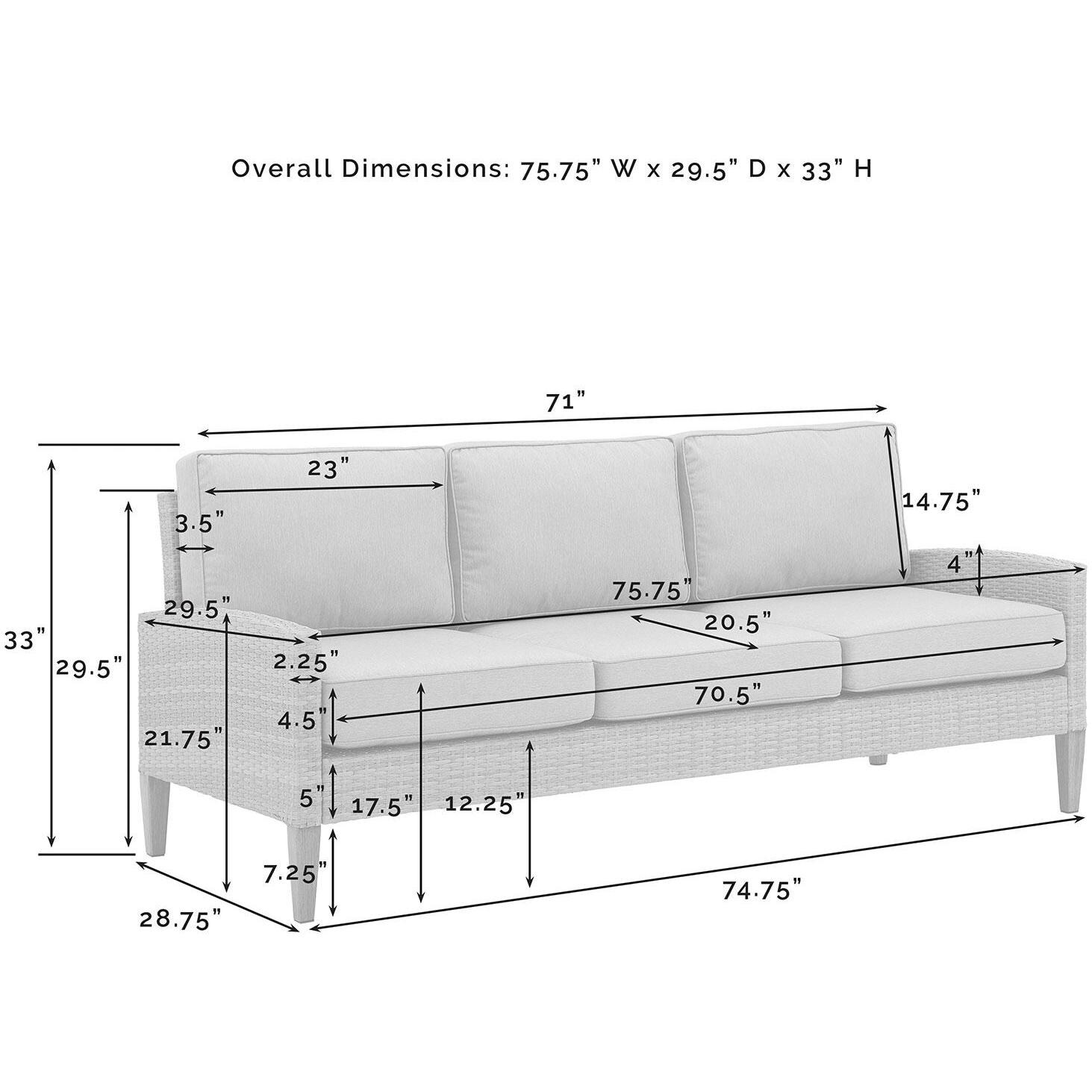 Ultimate Patio UP-92431BR-CR 7Pc Wicker Outdoor Sofa Patio Furniture Set in Creme - Sofa Dimensions - Diagram thumbnail