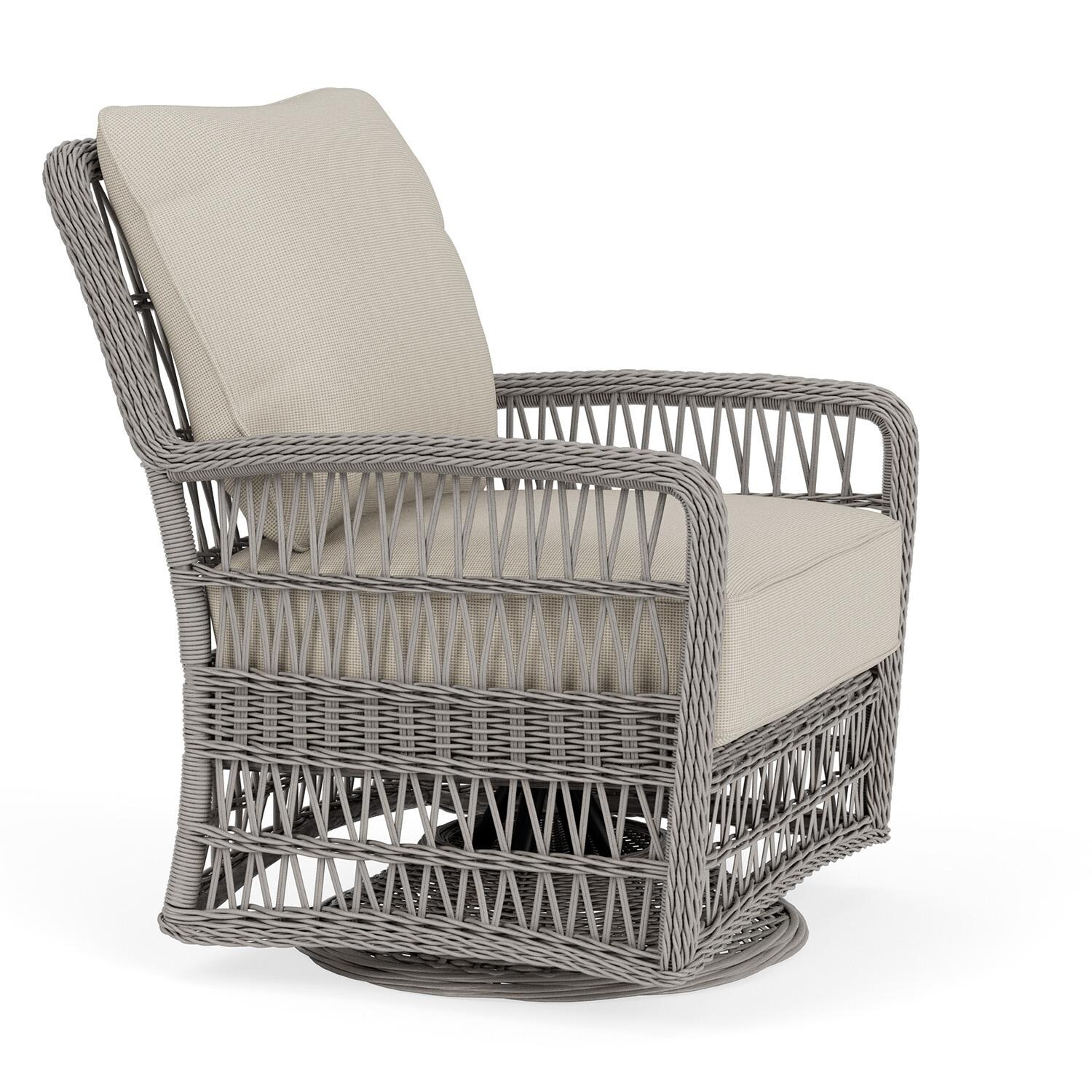 Lloyd Flanders Mackinac Swivel Glider Lounge Chair in Putty Finish with Fife Fog fabric - Right Side thumbnail