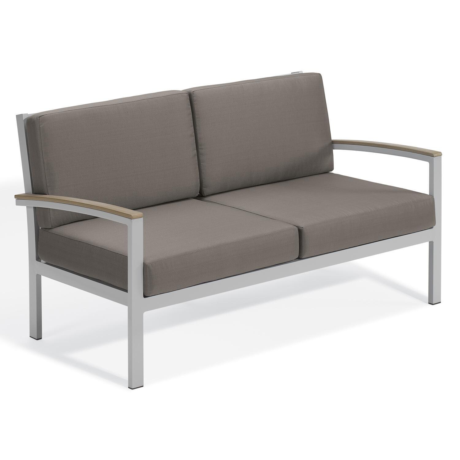 Oxford Garden Travira 2 Person Aluminum Loveseat W/ Vintage Tekwood Arm Caps in Flint/Stone thumbnail