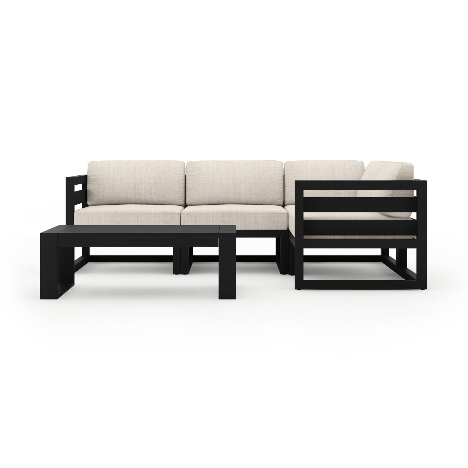 Lakeview MSTYCV-BK-5SEC-CS Misty Cove 5 Pc Aluminum Sectional Set in Black w/Portal Coffee Table & Cast Silver Cushions by Lakeview Outdoor Designs - Set - White Background thumbnail