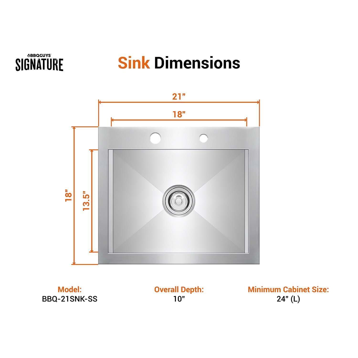 BBQGuys Signature BBQ-21SNK-SS 21-in Drop-In Stainless Steel Outdoor Sink - Dimensional thumbnail