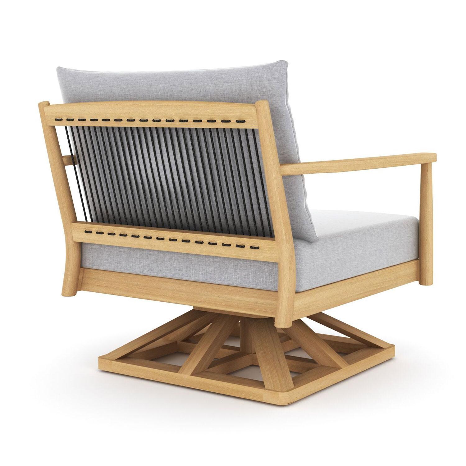 Palma Teak Swivel Club Chair W/ Granite Cushions by Royal Teak Collection - Rear View - White Background thumbnail