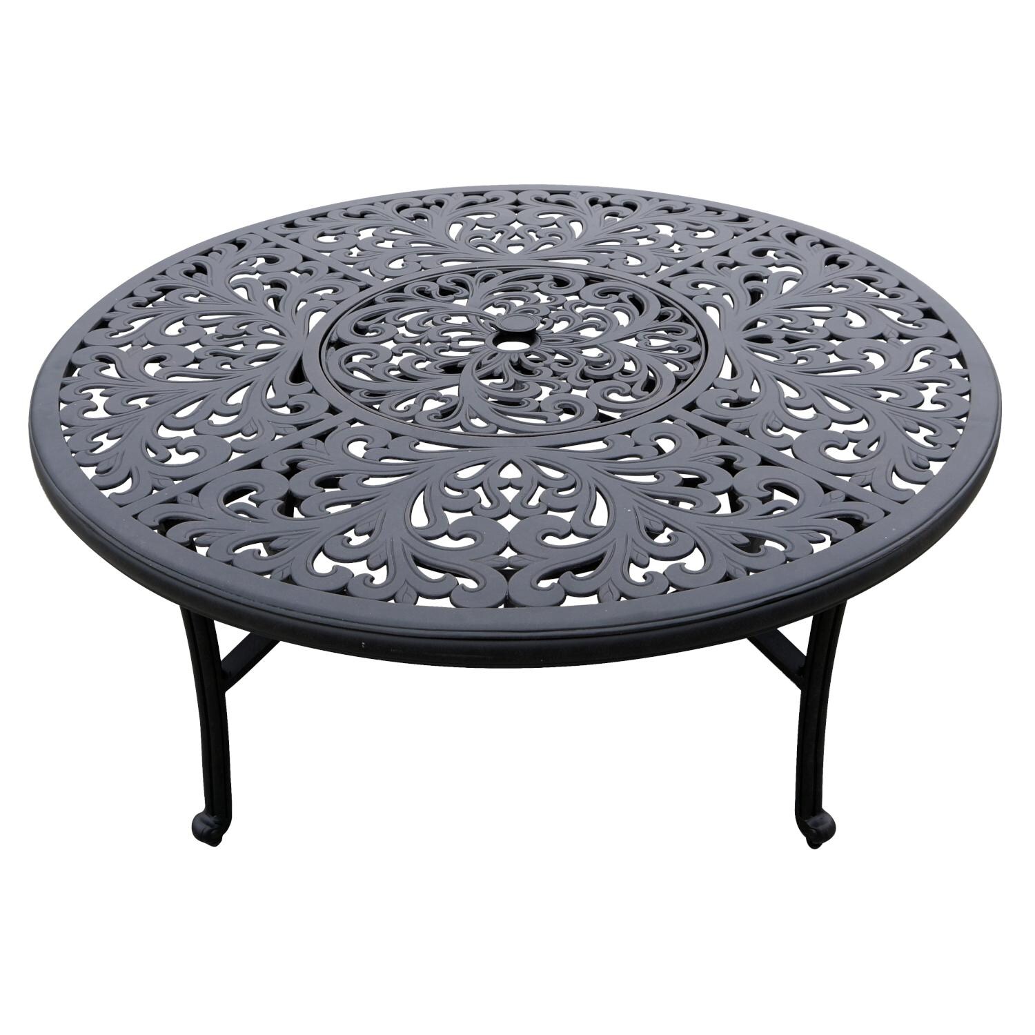 Darlee DL2056-5PCR-80Q Santa Monica 5 Piece Cast Aluminum Patio Conversation Swivel Club Chair Seating Set W/ Ice Bucket Insert & Sesame Cushions - Table Top Detail thumbnail