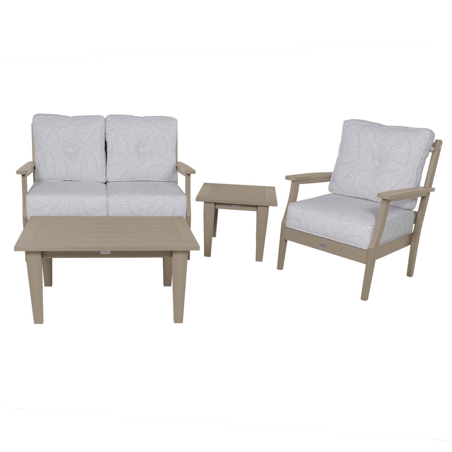 Blushing Bay 4 Pc Recycled Plastic Seating Set in Lively Parchment/Woodland Brown by Lakeview Outdoor Designs - Front View - White Background thumbnail