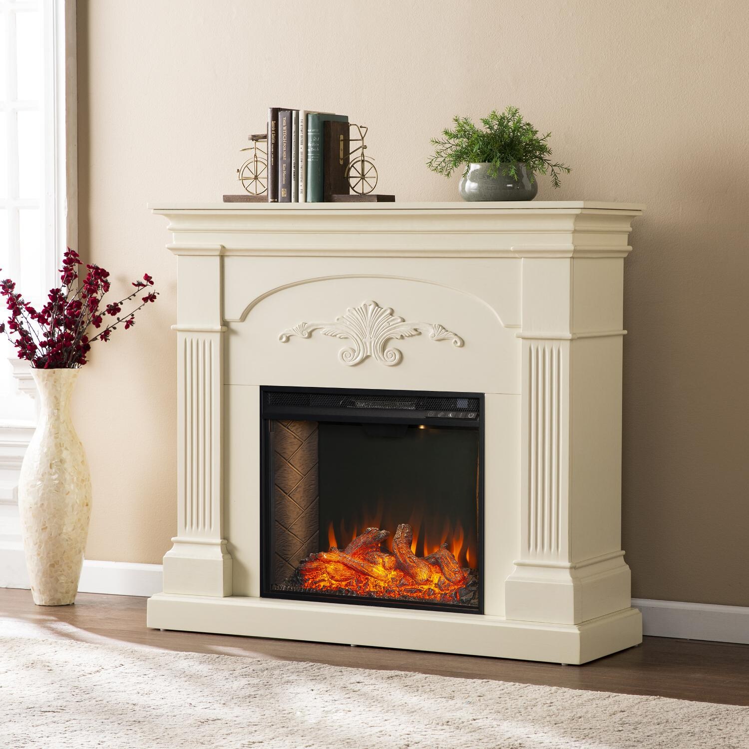 Southern Enterprises FS9275 Sicilian 44-Inch Electric Fireplace W/ Alexa-Enabled Smart Firebox - Ivory - In The Home thumbnail