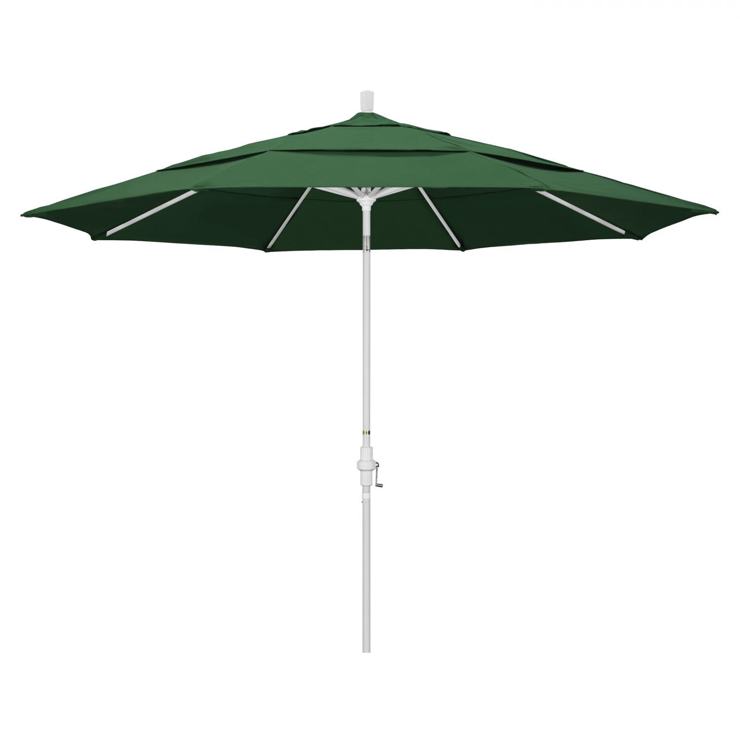 California Umbrella 11 Ft. Octagonal Aluminum Collar Tilt Patio Umbrella W/ Crank Lift & Aluminum Ribs - Matted White Frame / Olefin Hunter Green Canopy