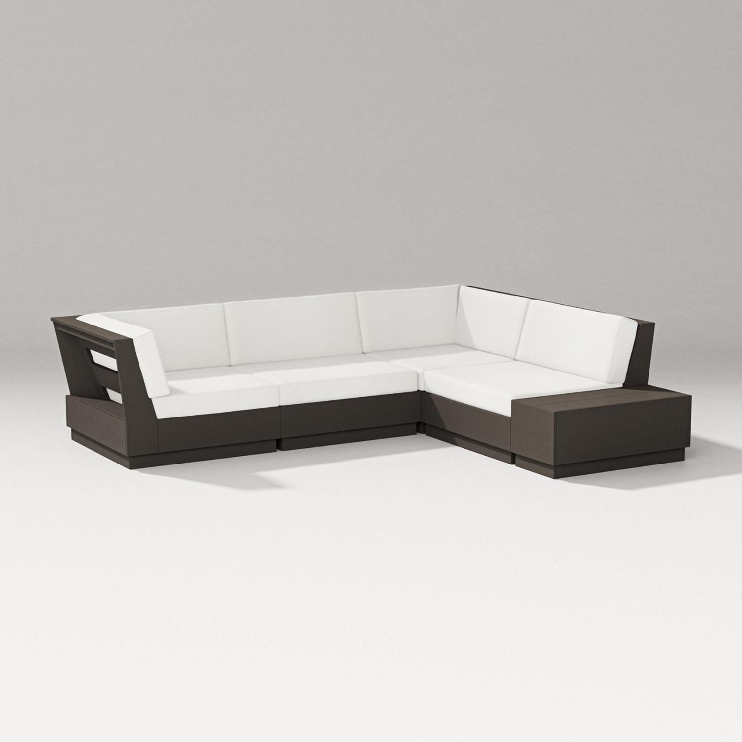 PW Designer Series Elevate 5 Pc Recycled Plastic Corner Sectional Seating Set in Vintage Coffee/Natural Linen - Set - White Background thumbnail