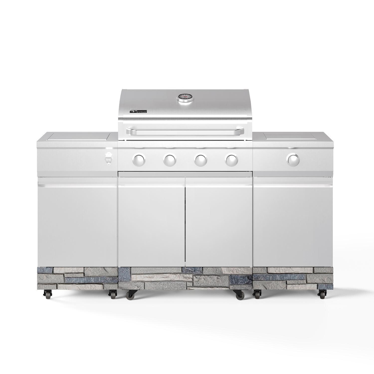 TYTUS Fresno Series 4-Burner Stainless Steel + Shadow Stone Natural Gas BBQ Island (Ships Propane w/ Conversion Kit) - Front - White Background thumbnail