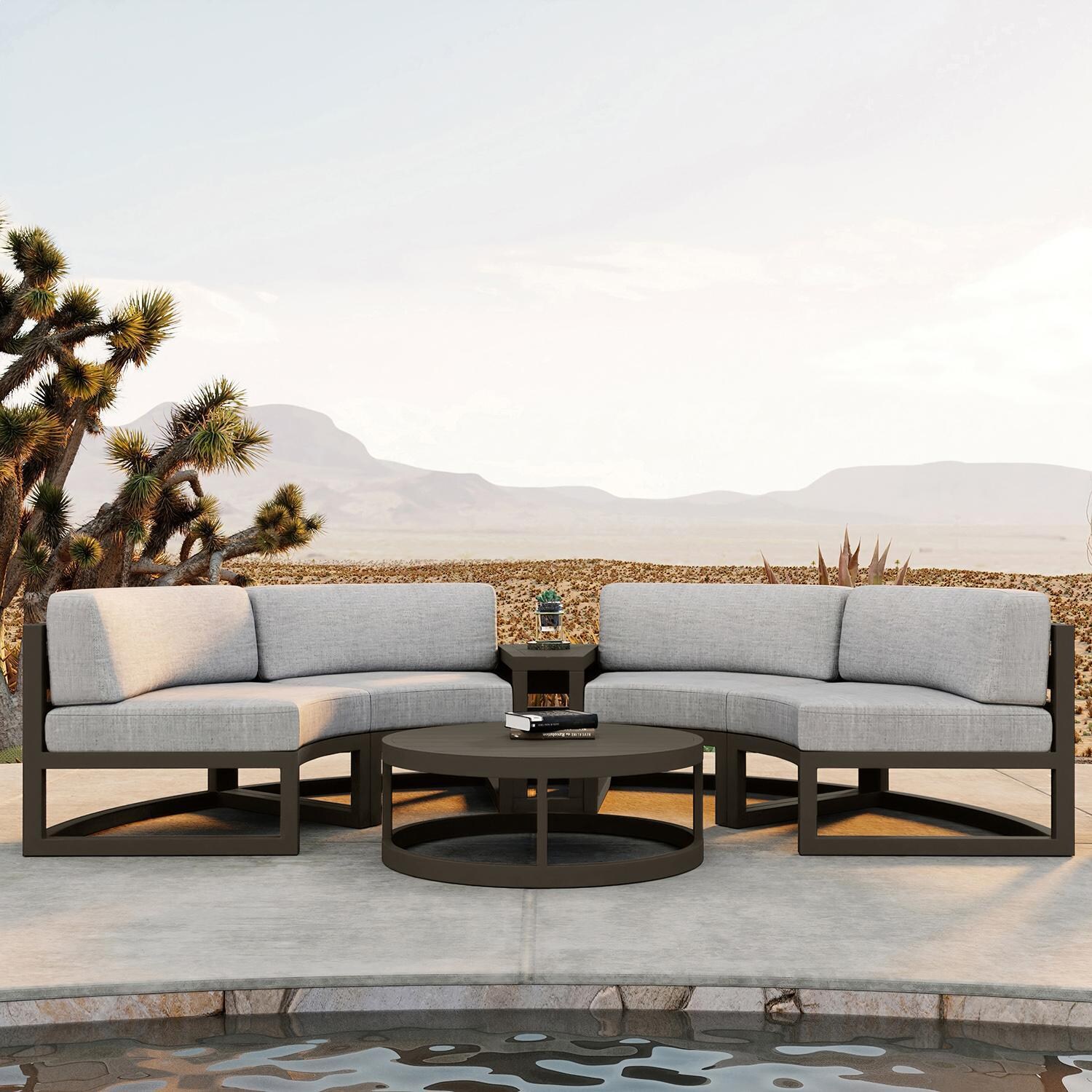 Misty Cove 4 Piece Curve Sectional Set in Slate w/Coffee Table & Cast Silver Cushions by Lakeview - Lifestyle thumbnail