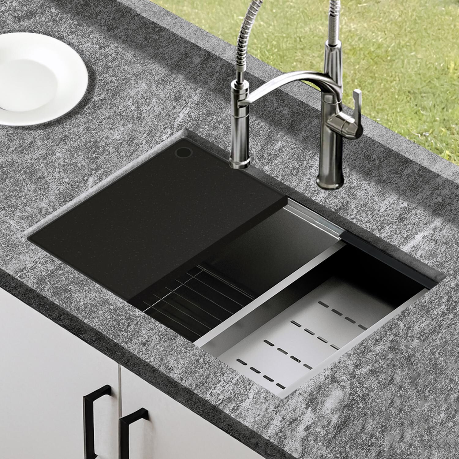 BBQGuys Signature BBQ-24SNK-SS-MG 24-in Undermount Marine Grade Stainless Steel Outdoor Sink - Lifestyle thumbnail