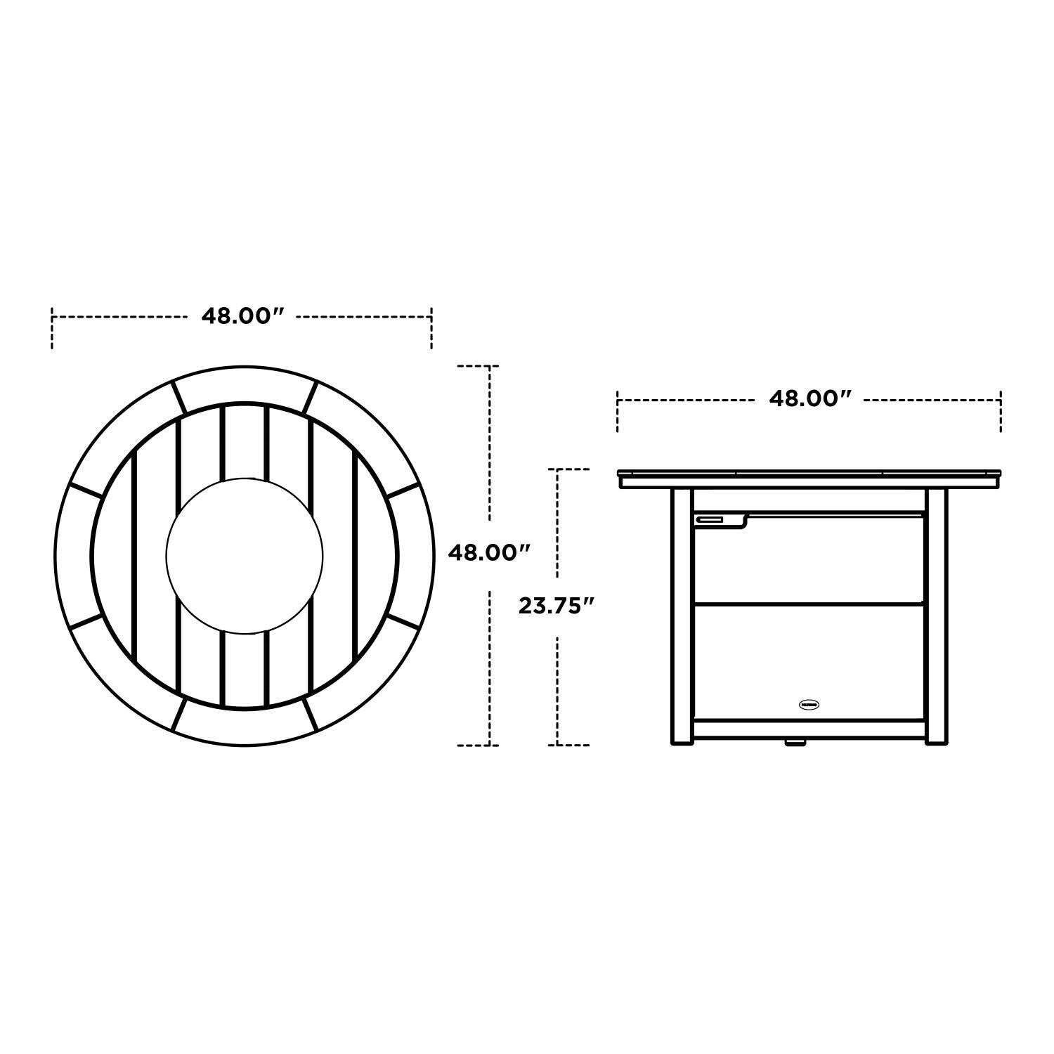 POLYWOOD PWS707-1-SA Nautical 5-Piece Adirondack Chair Conversation Set w/ Fire Pit Table - Side Table Dimensions thumbnail