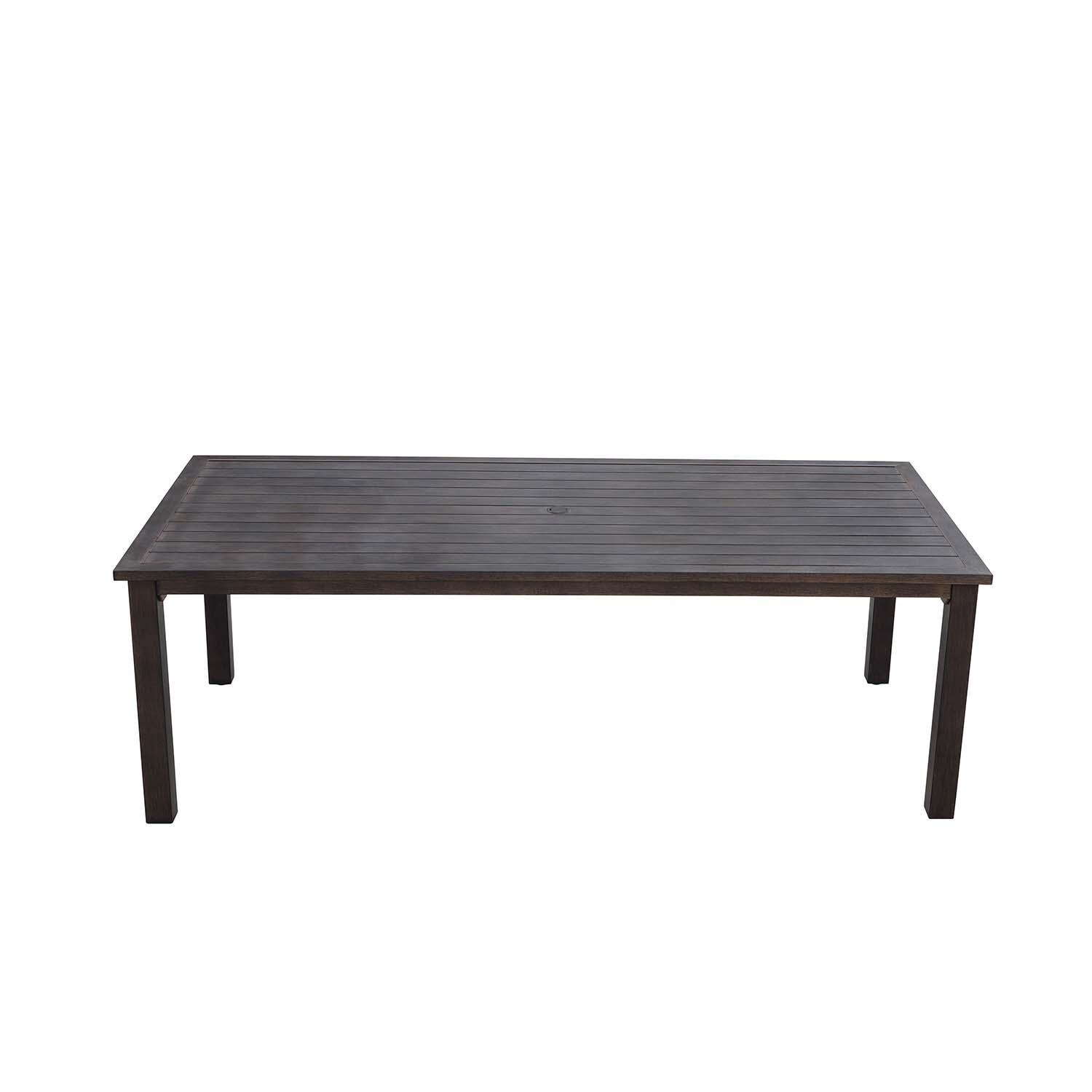 Atlantis 9 Pc Aluminum Dining Set w/ 88 Inch Table and Spa Cushions in Walnut By Darlee - Table Front View - White Background thumbnail