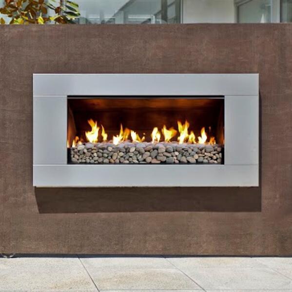 Escea EF5000 Outdoor Propane Fireplace Stainless Steel With New Zealand River Rock BBQGuys