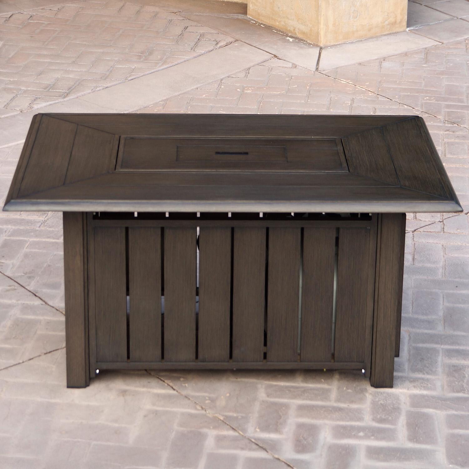 Brooklyn 6 Pc Aluminum Fire Pit Seating Set in Multi-brown/Sesame by Darlee - Fire Pit Table - Lifestyle thumbnail