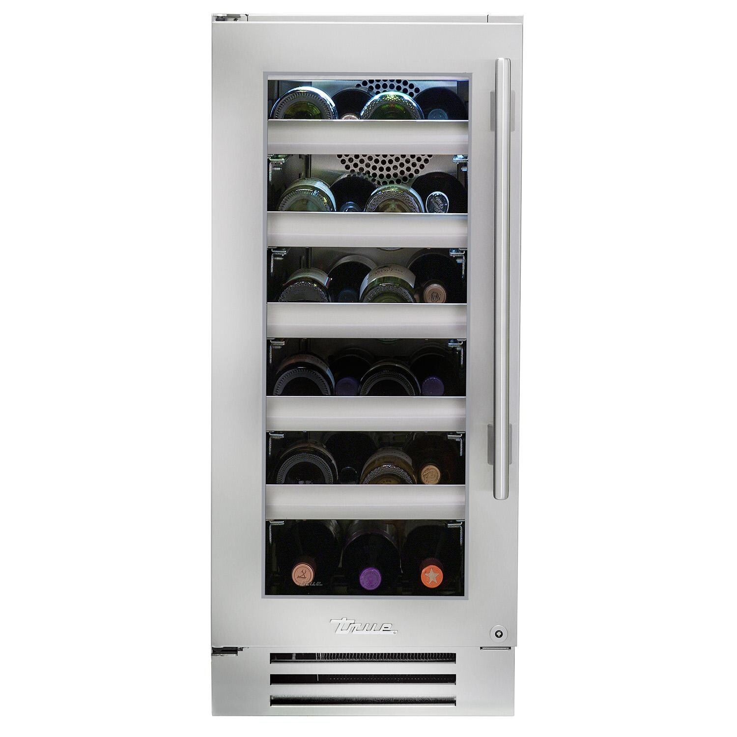 True 15 Inch 23 Bottle Left Hinge Glass Door Outdoor Wine Cabinet - Stainless Steel - TWC-15-L-SG-C