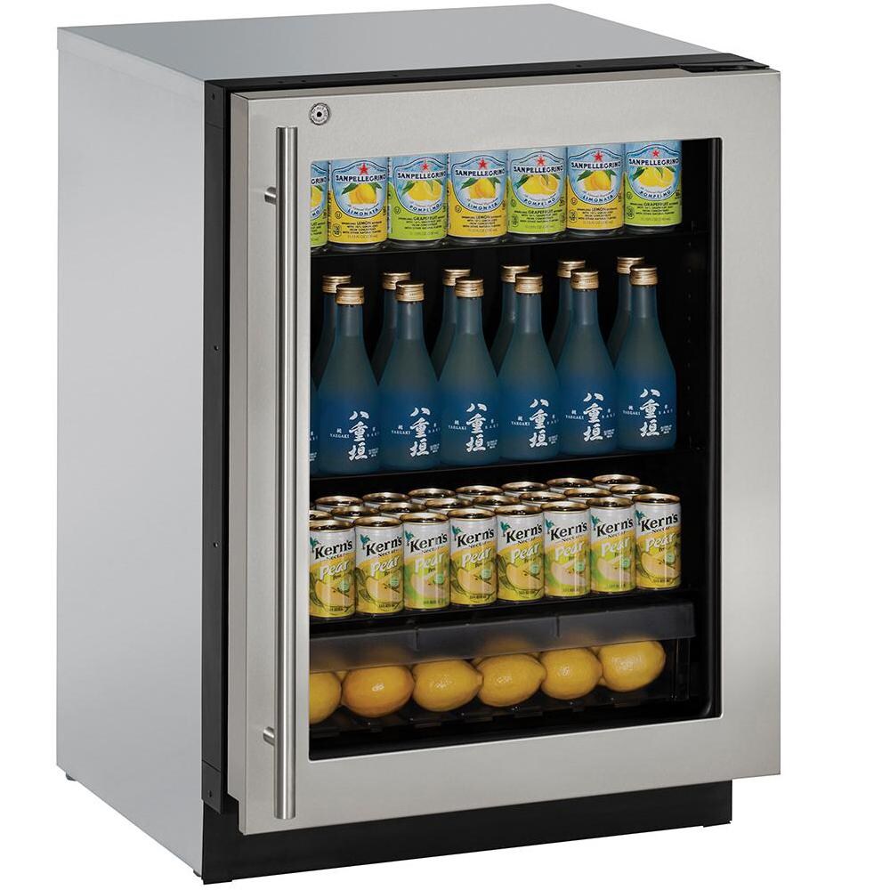 U-Line 3000 Series 24-Inch 4.9 Cu. Ft. Built-In Right Hinge Compact Refrigerator With Glass Door And Lock - Stainless Steel - U-3024RGLS-13B