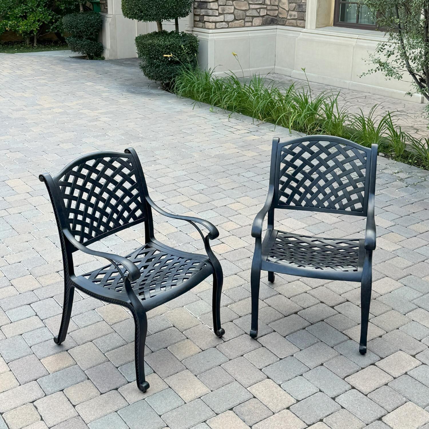 Darlee B/DL13-11PCD-2350LE-N Nassau 11 Pc Cast Aluminum Dining Set in Antique Bronze w/ Navy Cushions - Chair No Cushion - Lifestyle thumbnail