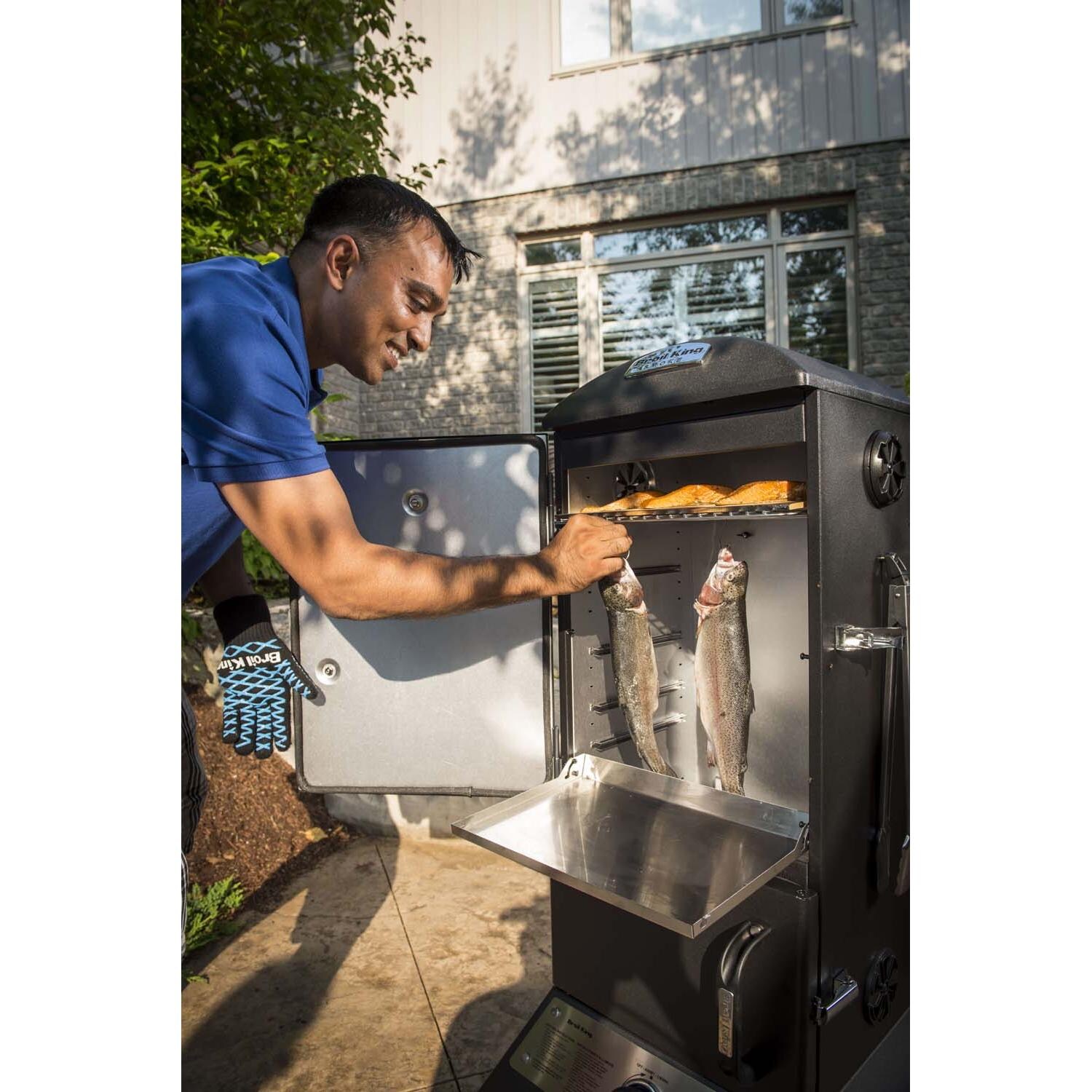 Broil King 28-Inch Smoke Vertical Propane Gas Smoker - Black - Fish - Lifestyle thumbnail