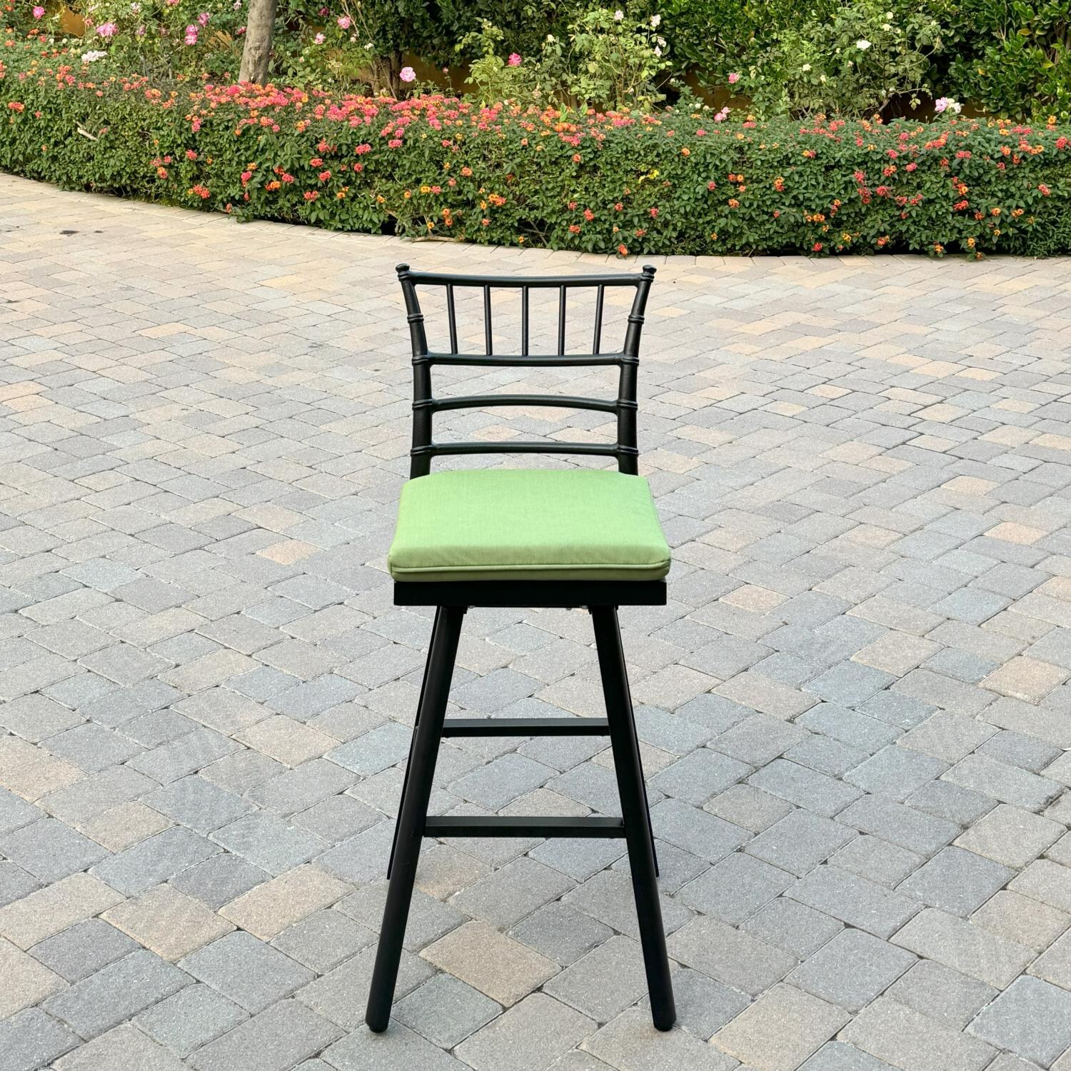 Bella Aluminum 3 Pc Patio Bar Set w/ 30-in Round Bar Table in Green by Darlee - Bar Stool - Front View - Lifestyle thumbnail